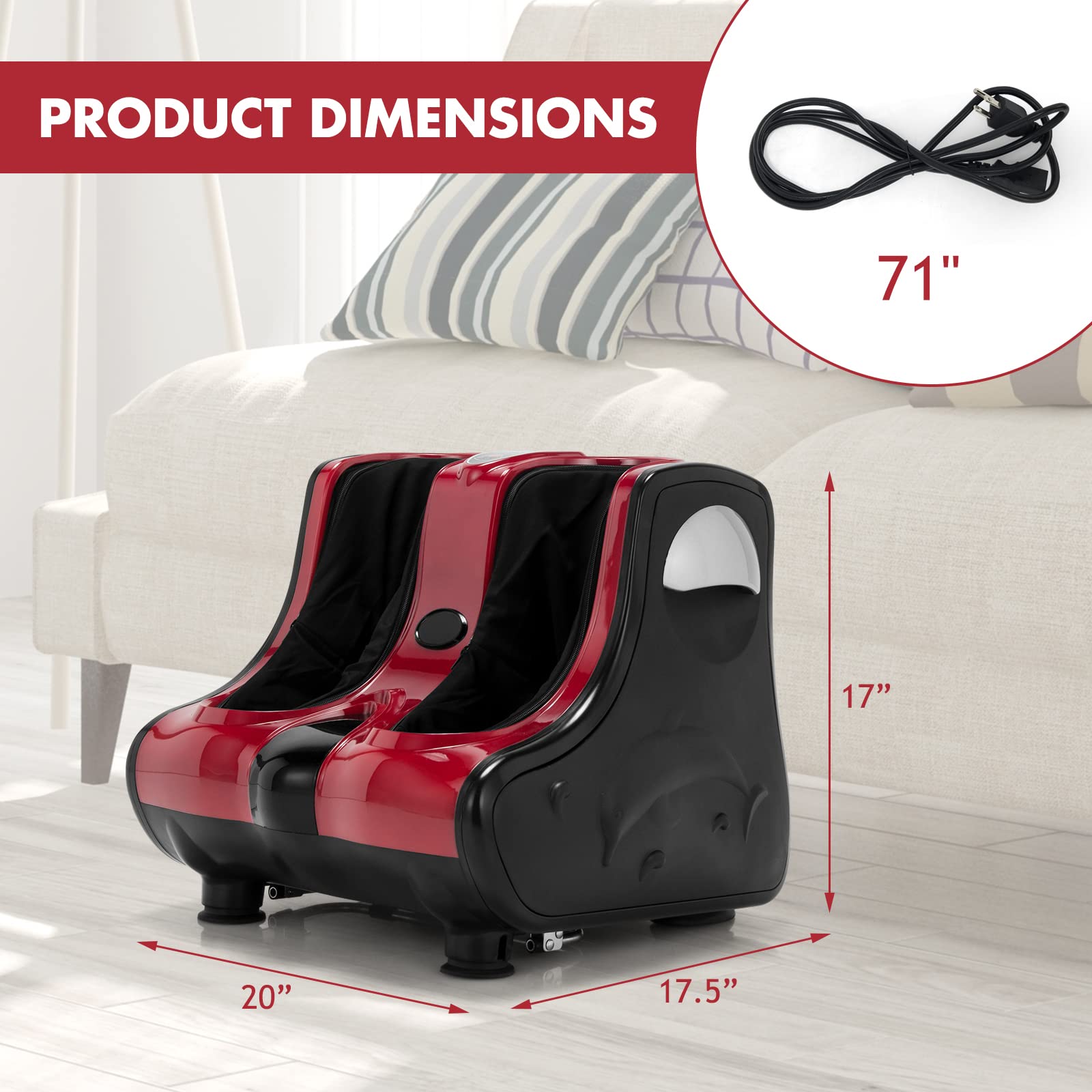 KOMFOTT Foot and Calf Massager, Shiatsu Foot Massager Machine w/Heating, Kneading, Vibration, Rolling, Adjustable Speed & Tilt Base