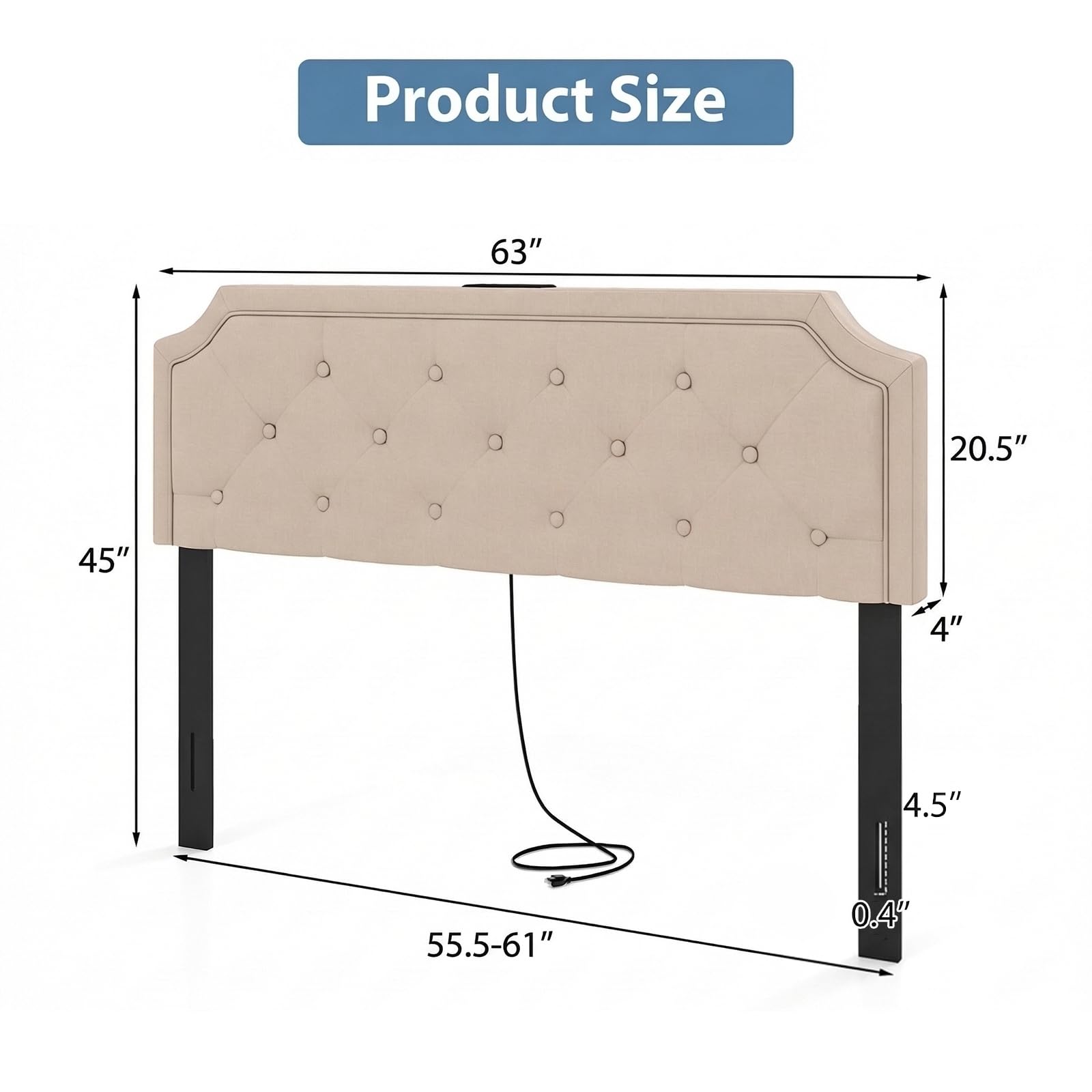 KOMFOTT Upholstered Headboard with Charging Station for Full & Queen Size Bed Frame