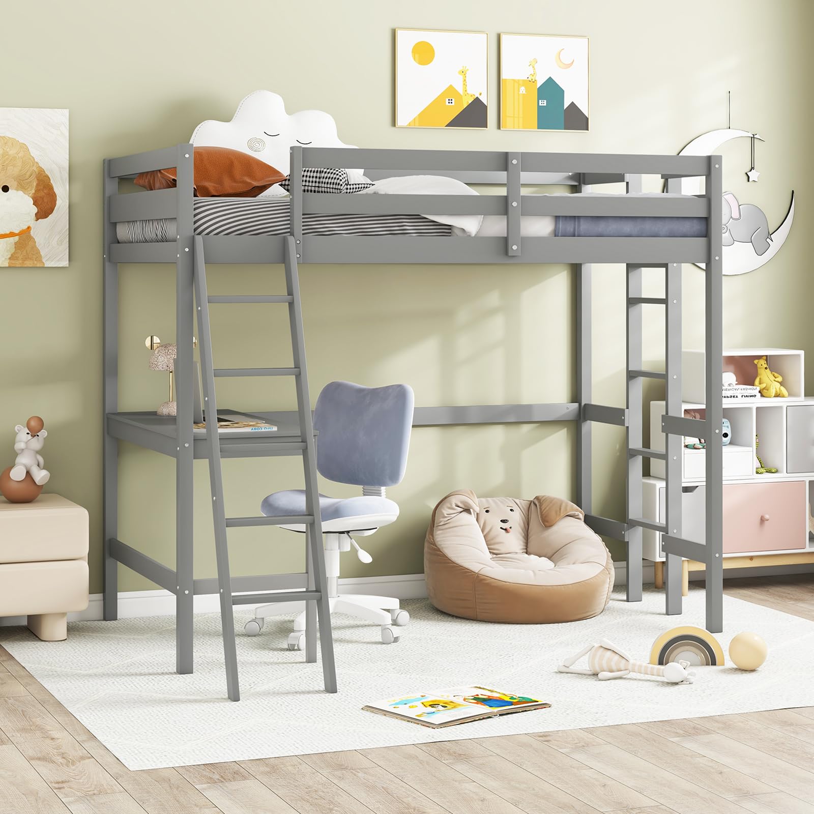 KOMFOTT Twin Loft Bed with Desk