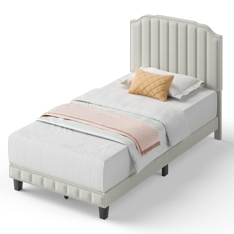 KOMFOTT Twin Upholstered Platform Bed Frame with Headboard