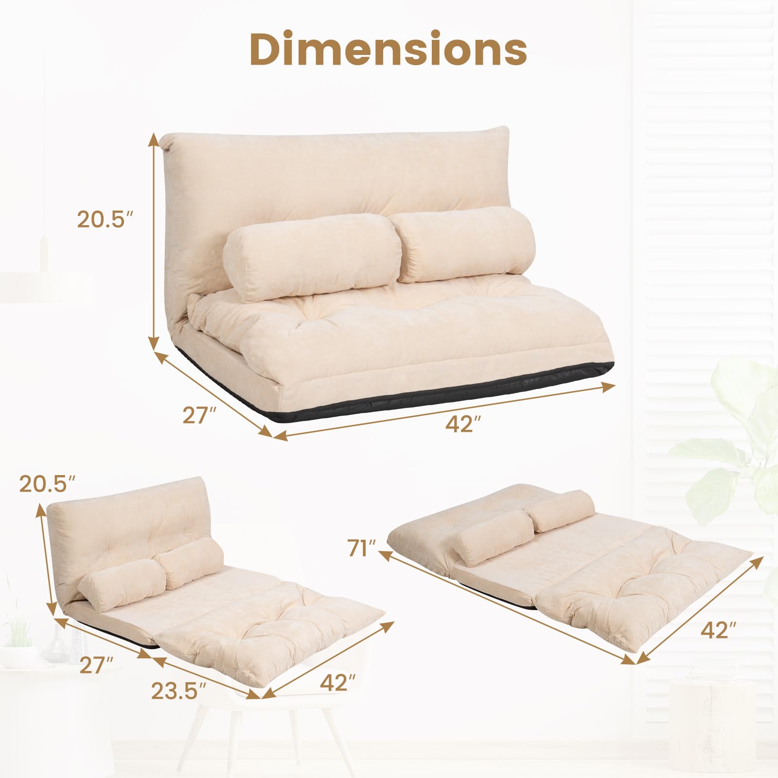 KOMFOTT Foldable Floor Lazy Sofa with 2 Pillows