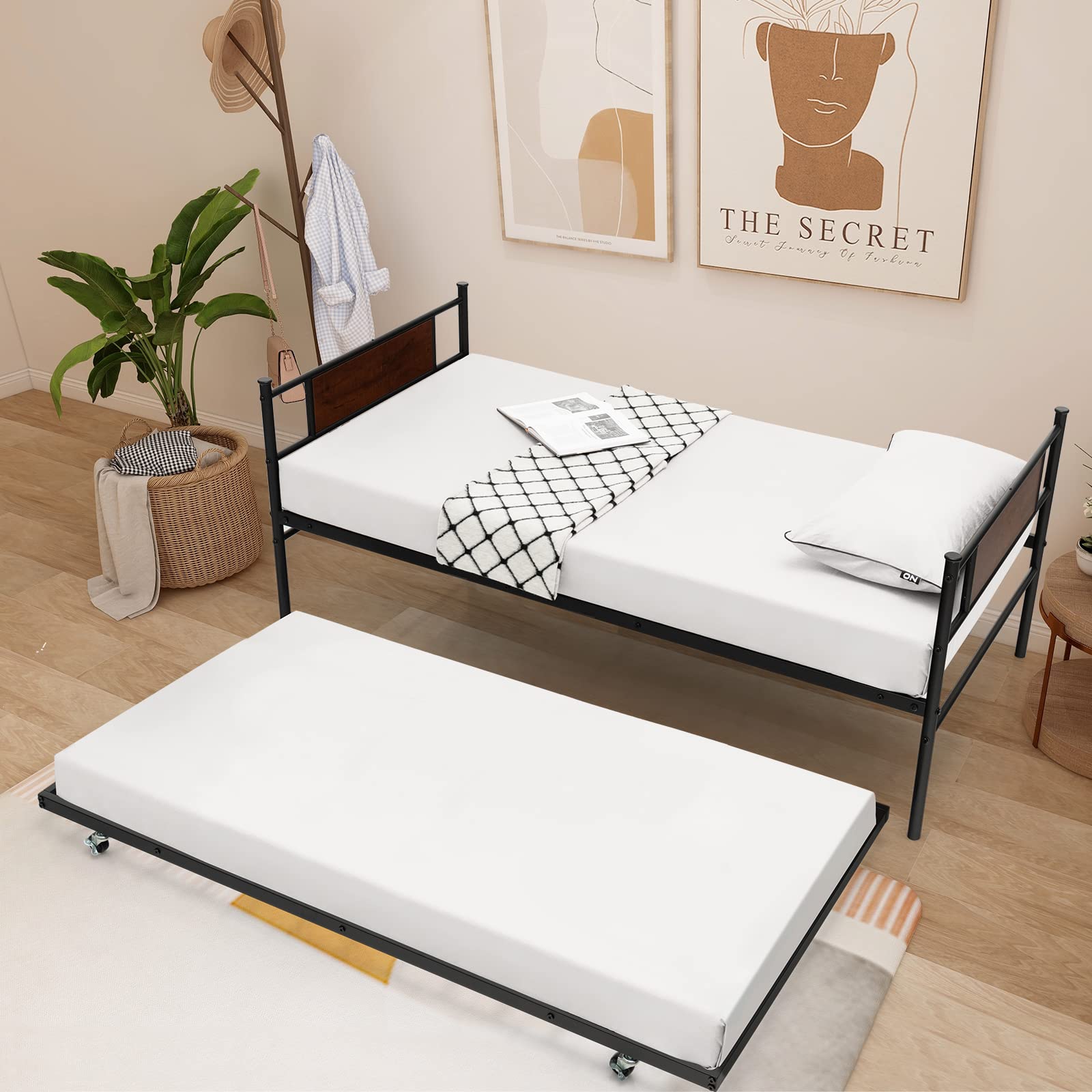 KOMFOTT Twin Metal Daybed with Trundle（Black）