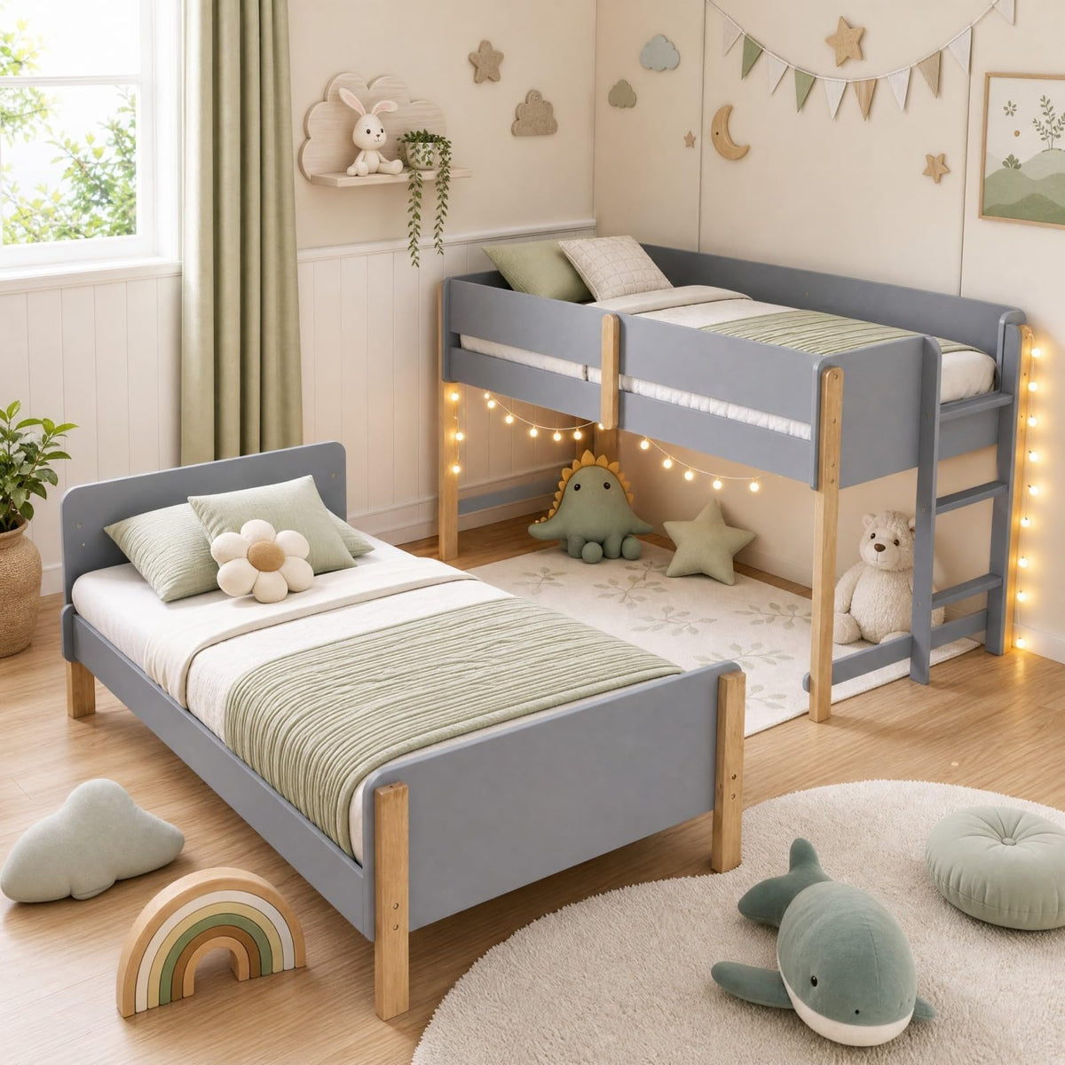 KOMFOTT Bunk Bed Twin Over Twin, Converts into 2 Twin Beds(Side Ladder)