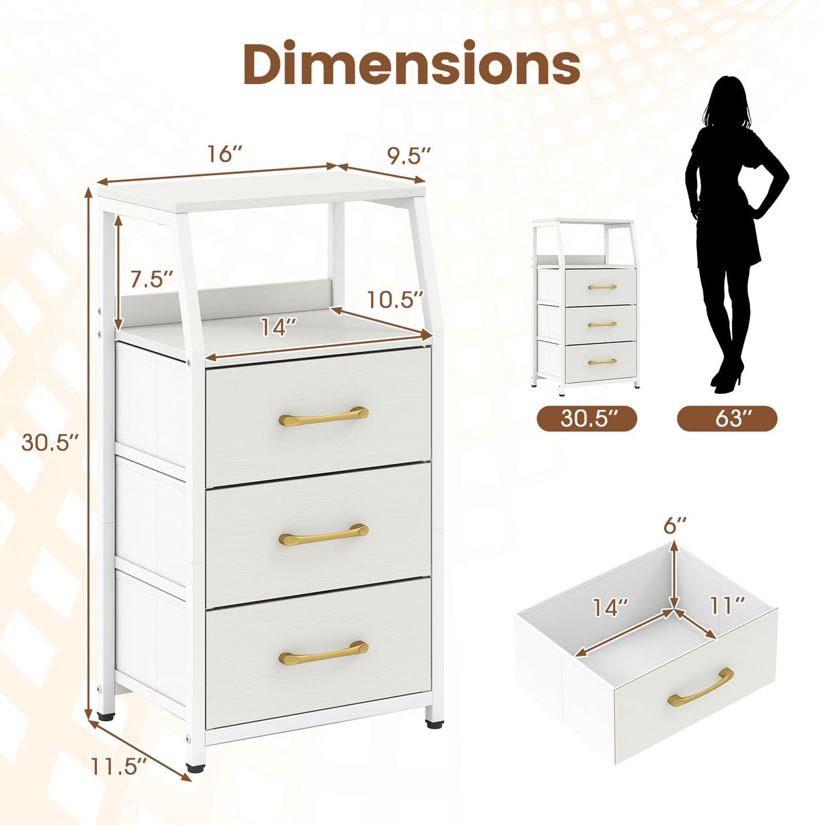 KOMFOTT Nightstand with 3/4 Fabric Drawers Tall Bedside Table(1/2)