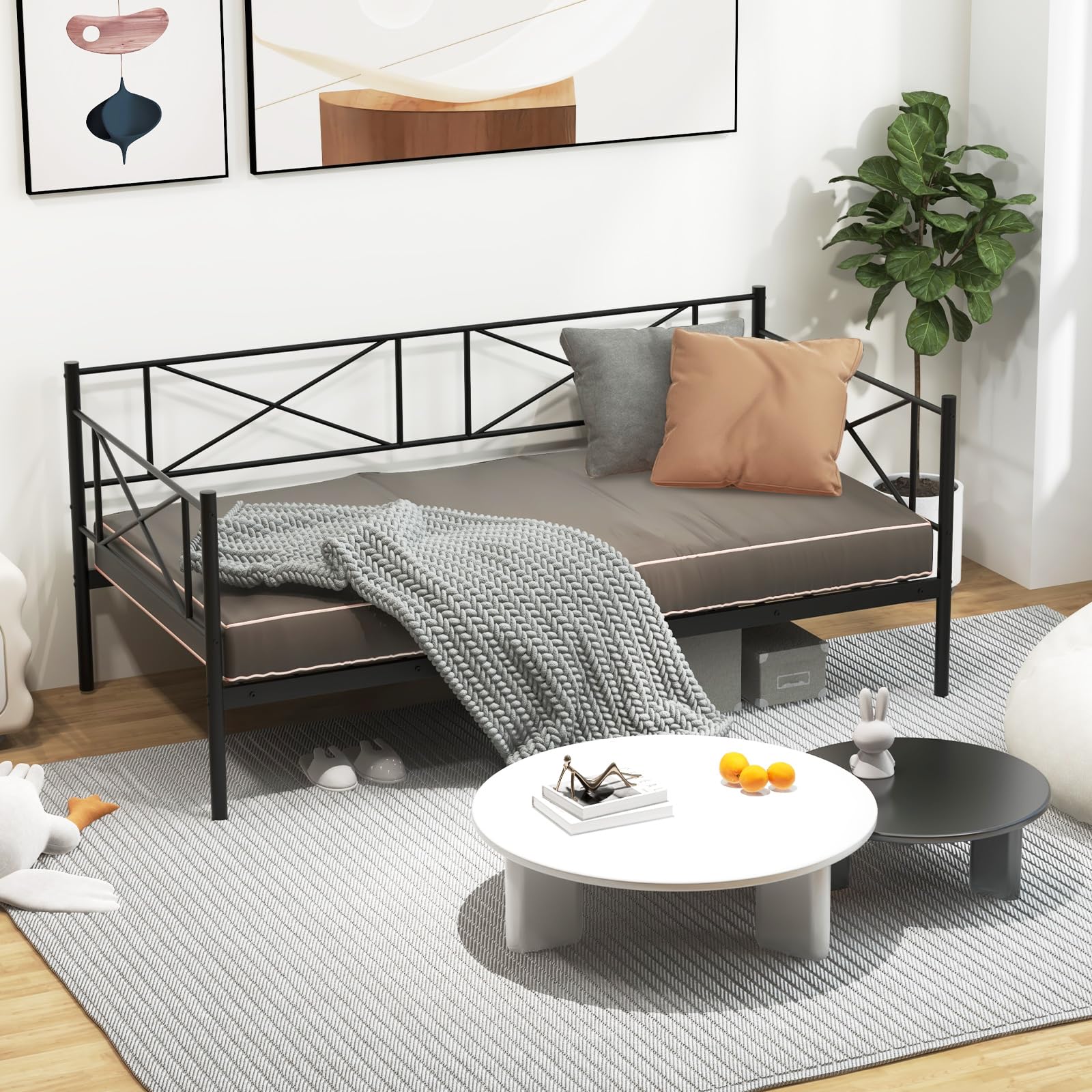 KOMFOTT Twin Size Metal Daybed Frame Modern 2-in-1 Sofa Daybed