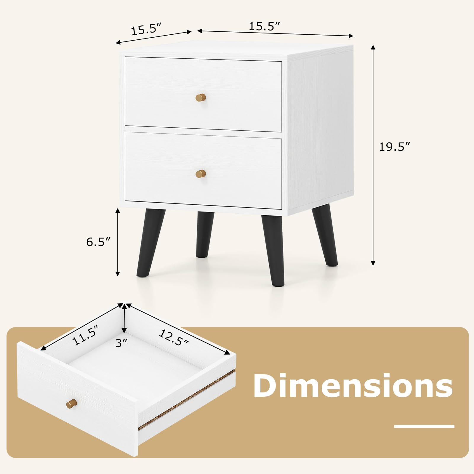 KOMFOTT Nightstand Set of 1/2 Mid Century Modern Bedside Table