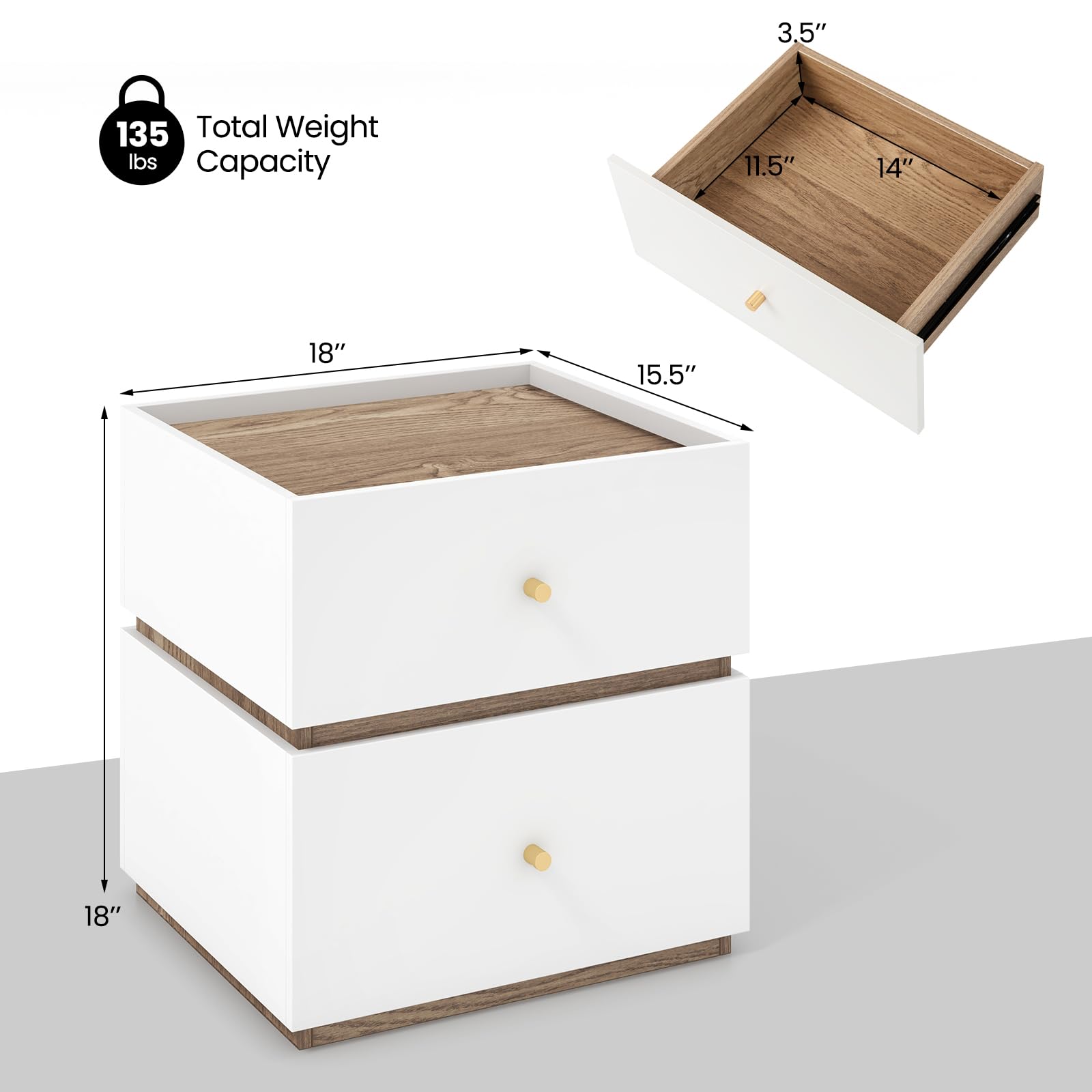 KOMFOTT White Nightstand Wooden Bed Side Table