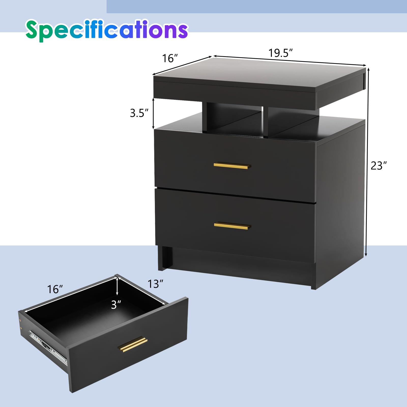 KOMFOTT Modern Nightstand with LED Lights（1/2）