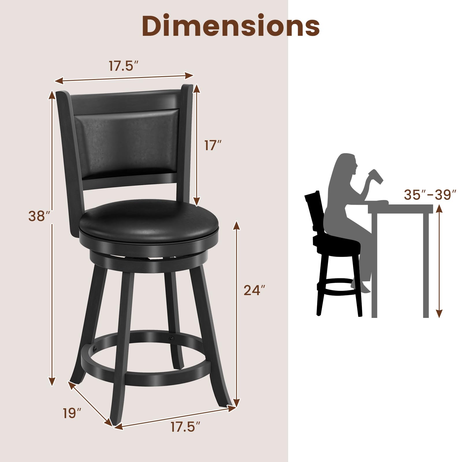 KOMFOTT Bar Stools Set of 2/4 360 Degree Swivel, Accent Wooden Swivel Seat Counter Height Bar Stool