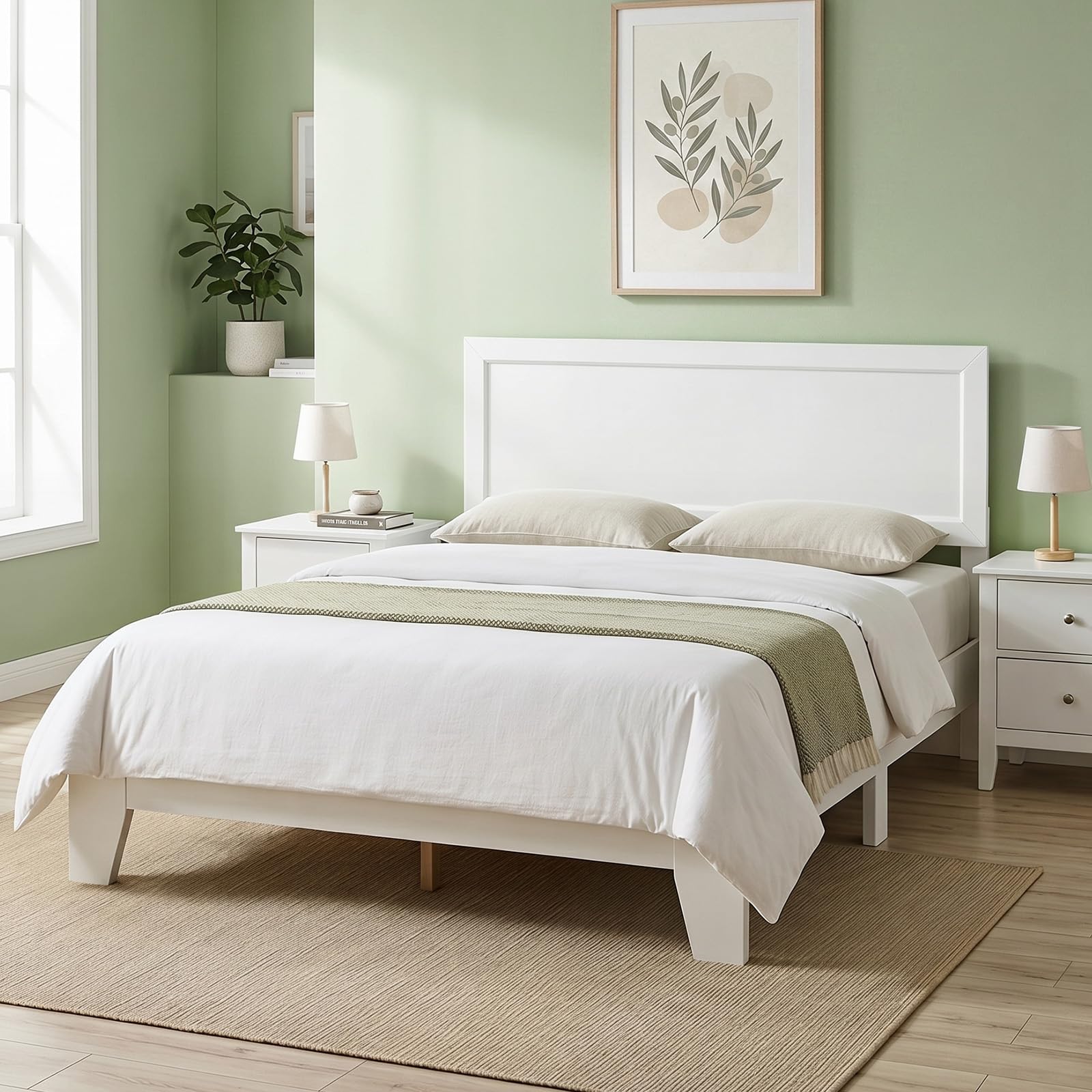 KOMFOTT Full/Twin Size Bed Frame Modern Platform Bed with Headboard