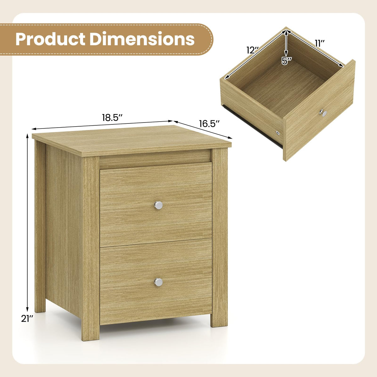 KOMFOTT Nightstand with 2 Drawers Modern Wooden Bedside Table(1/2)