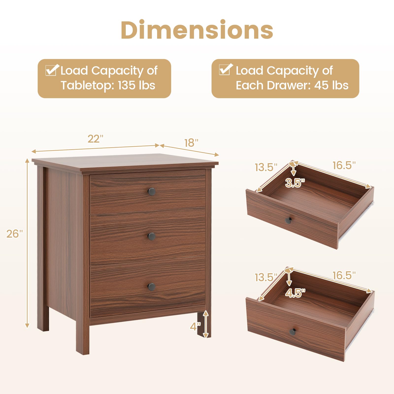 KOMFOTT 3 Drawers Nightstand Set of 1/2