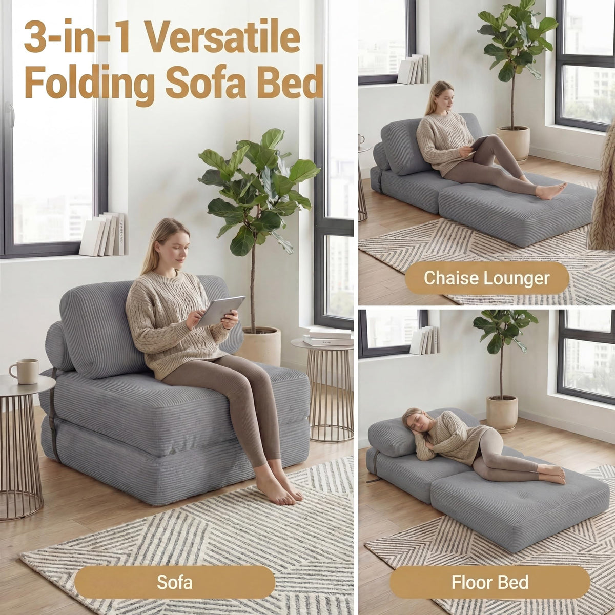 KOMFOTT Convertible Folding Sofa Bed with Pillow