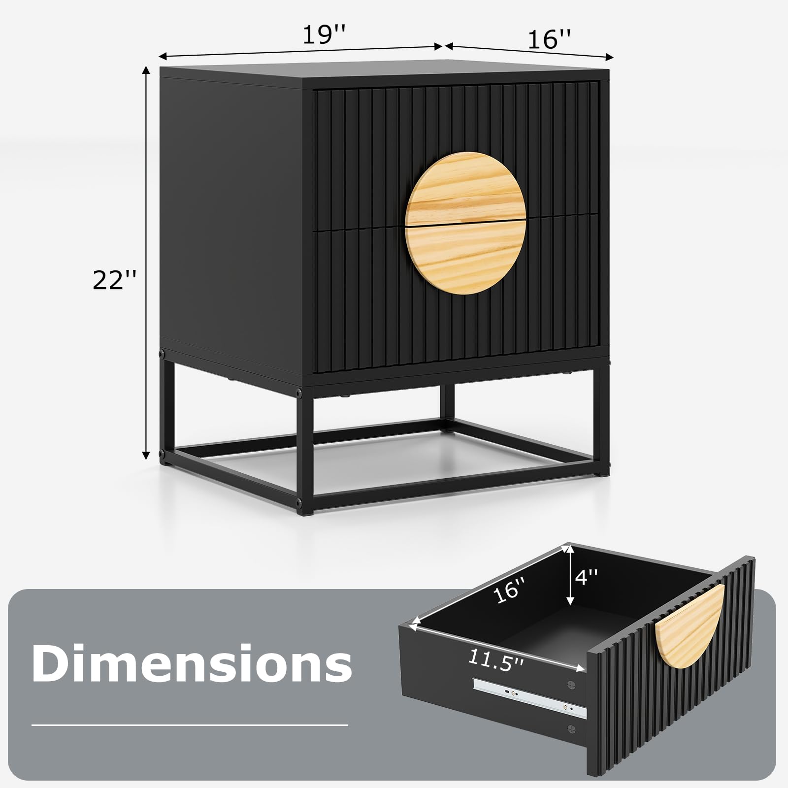 KOMFOTT Fluted Nightstand with 2 Drawers(1/2)