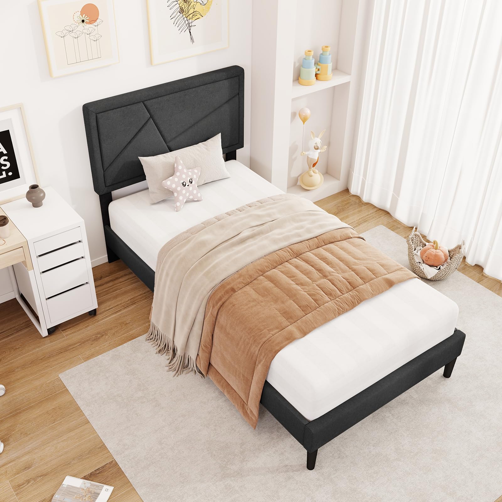 KOMFOTT Upholstered Platform Bed Frame(Modern Geometric Tufted)