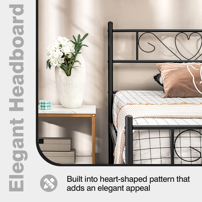 Twin XL Bed Frame, Metal Platform Bed with Heart-Shaped Headboard & Footboard, Mattress Foundation