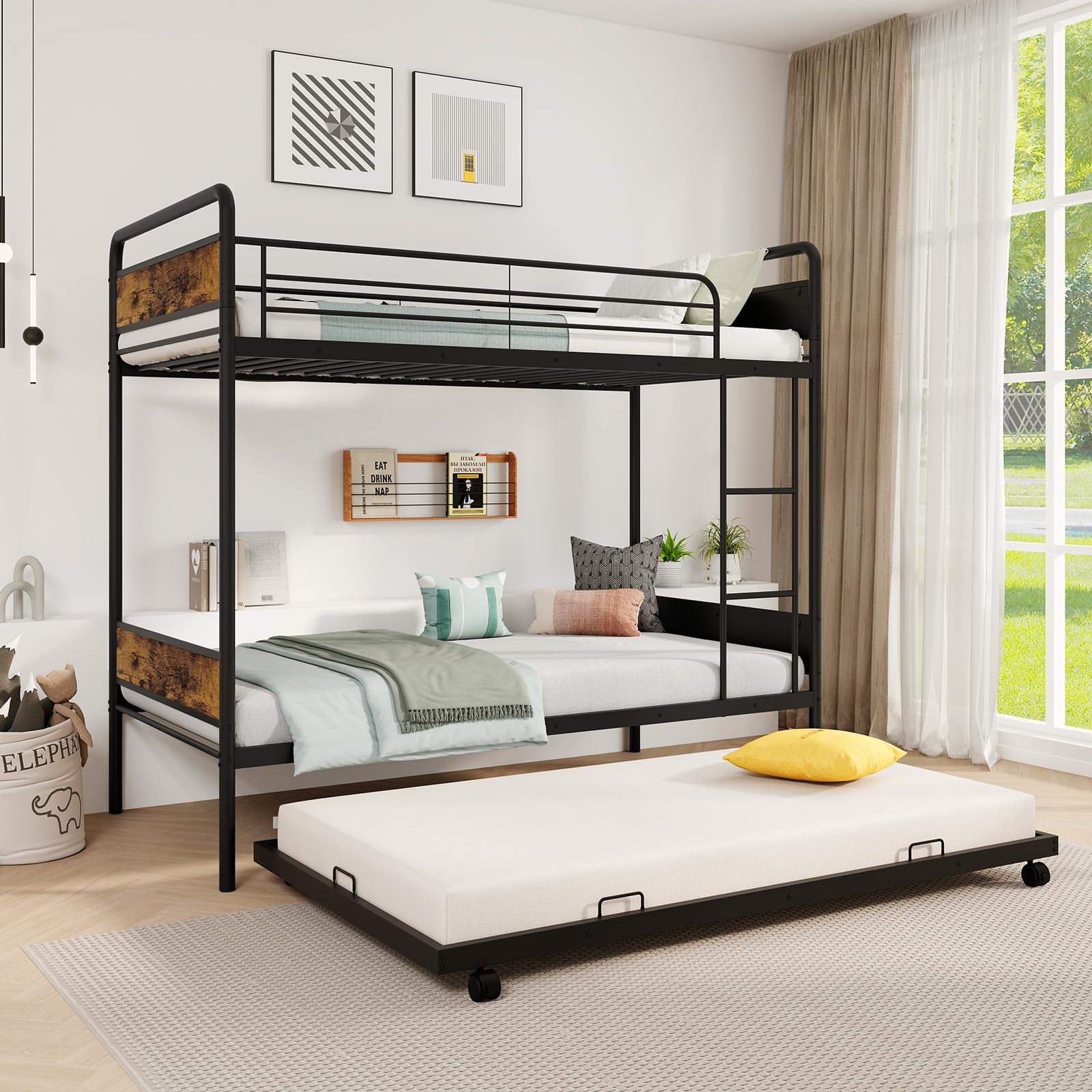 KOMFOTT Metal Twin Over Twin Bunk Bed with Trundle