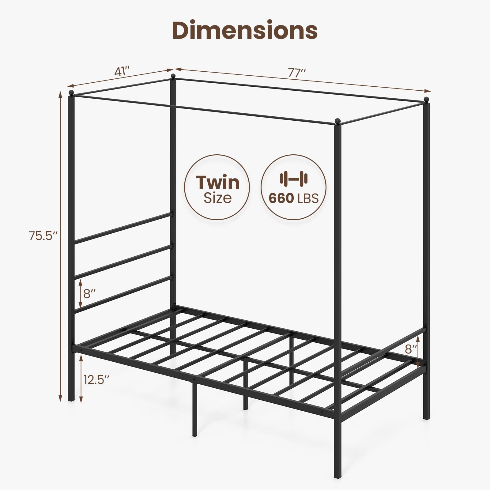 KOMFOTT Twin/Full/Queen/King Size Metal Canopy Bed Frame