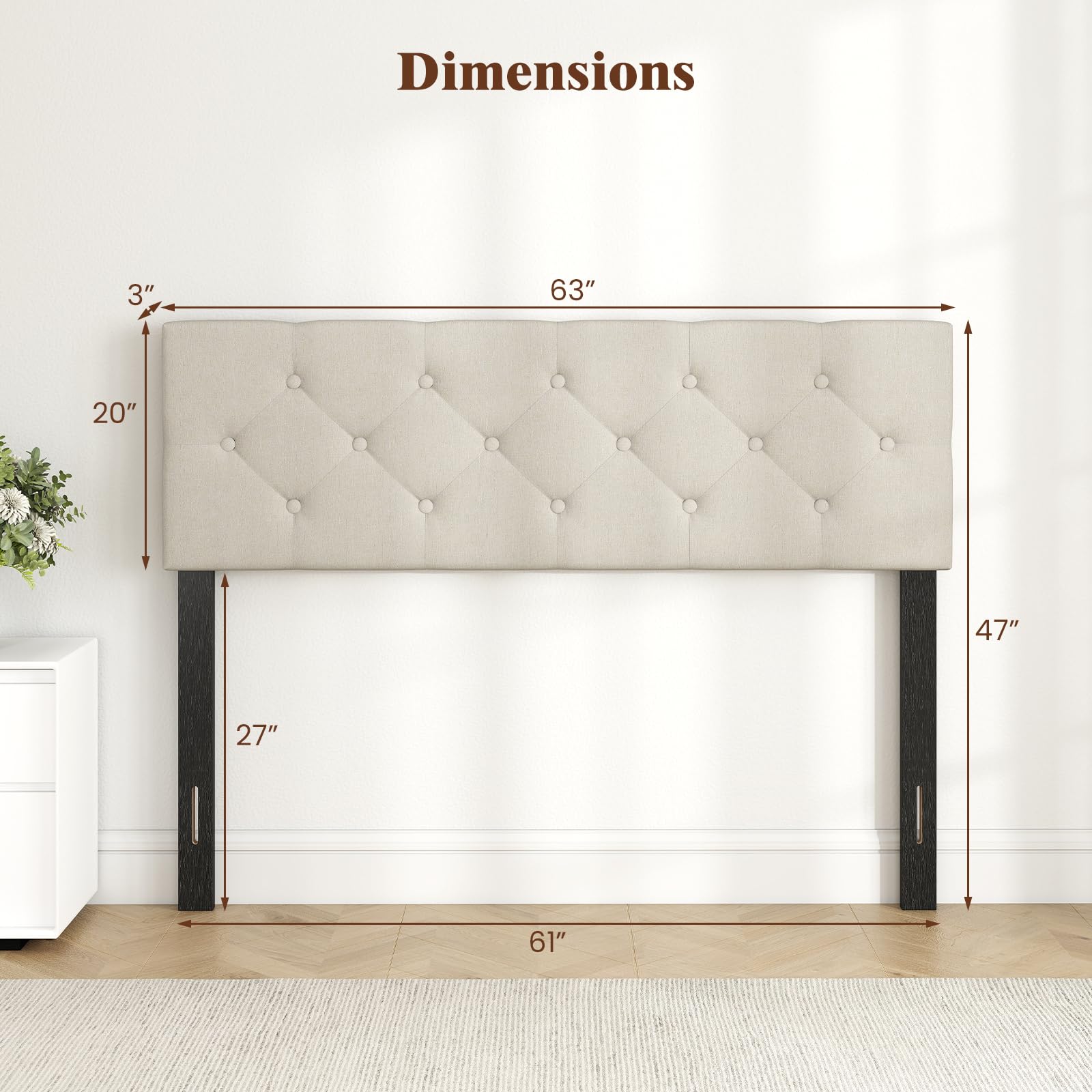 KOMFOTT Linen Upholstered Headboard for Full & Queen Size Bed Frame(Rhombic Button Tufted)