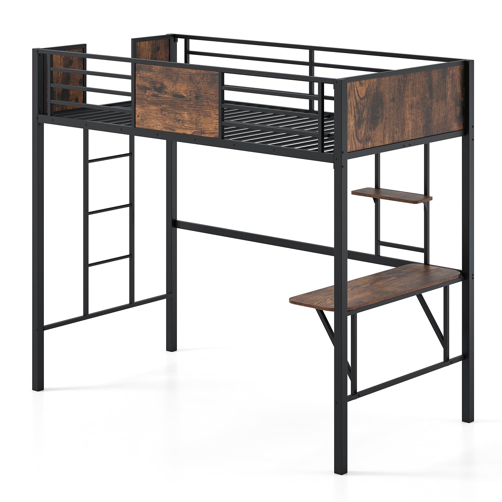 KOMFOTT Twin Size Loft Bed with Desk & Storage Shelf