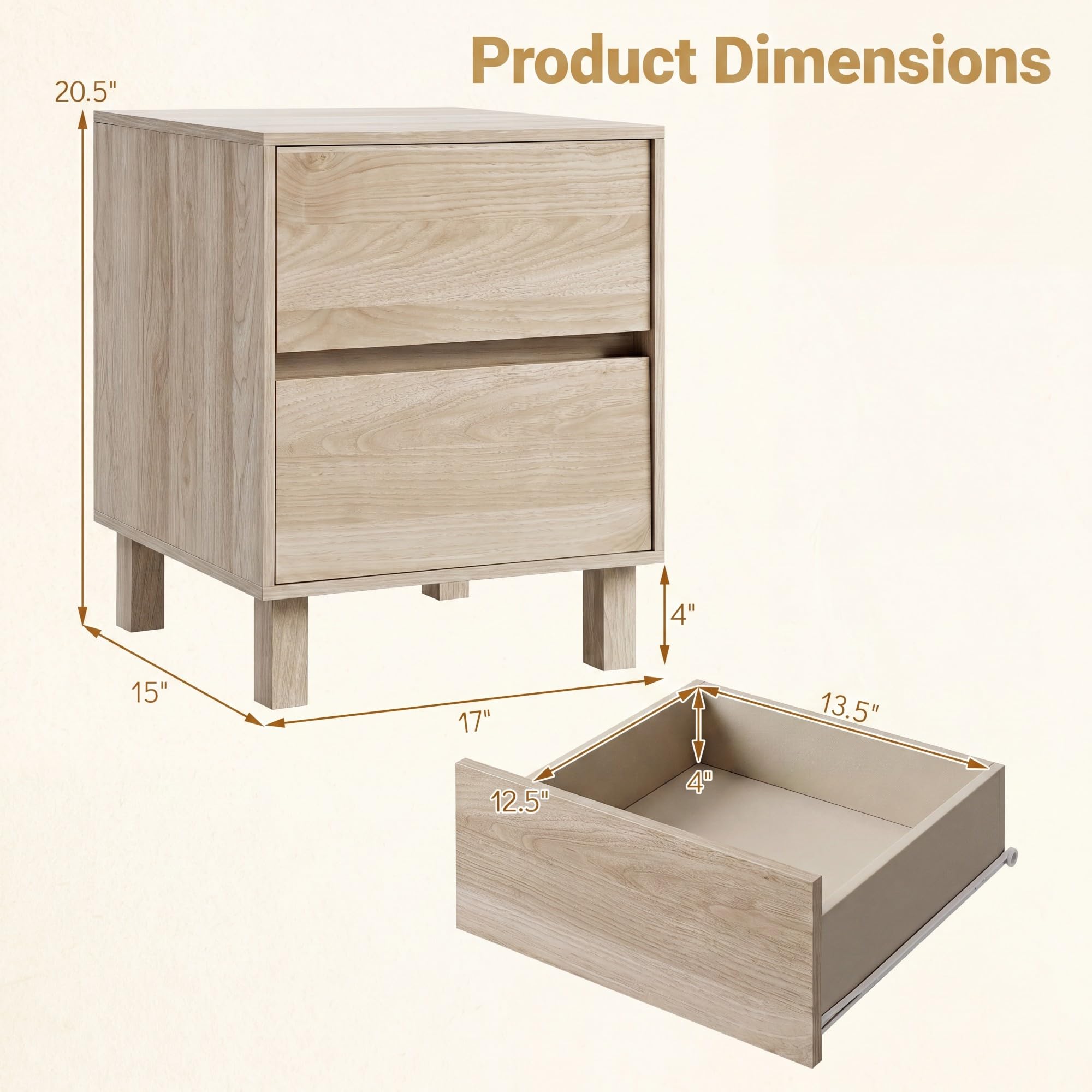 KOMFOTT Wood Nightstand with 2 Storage Drawers(1/2)