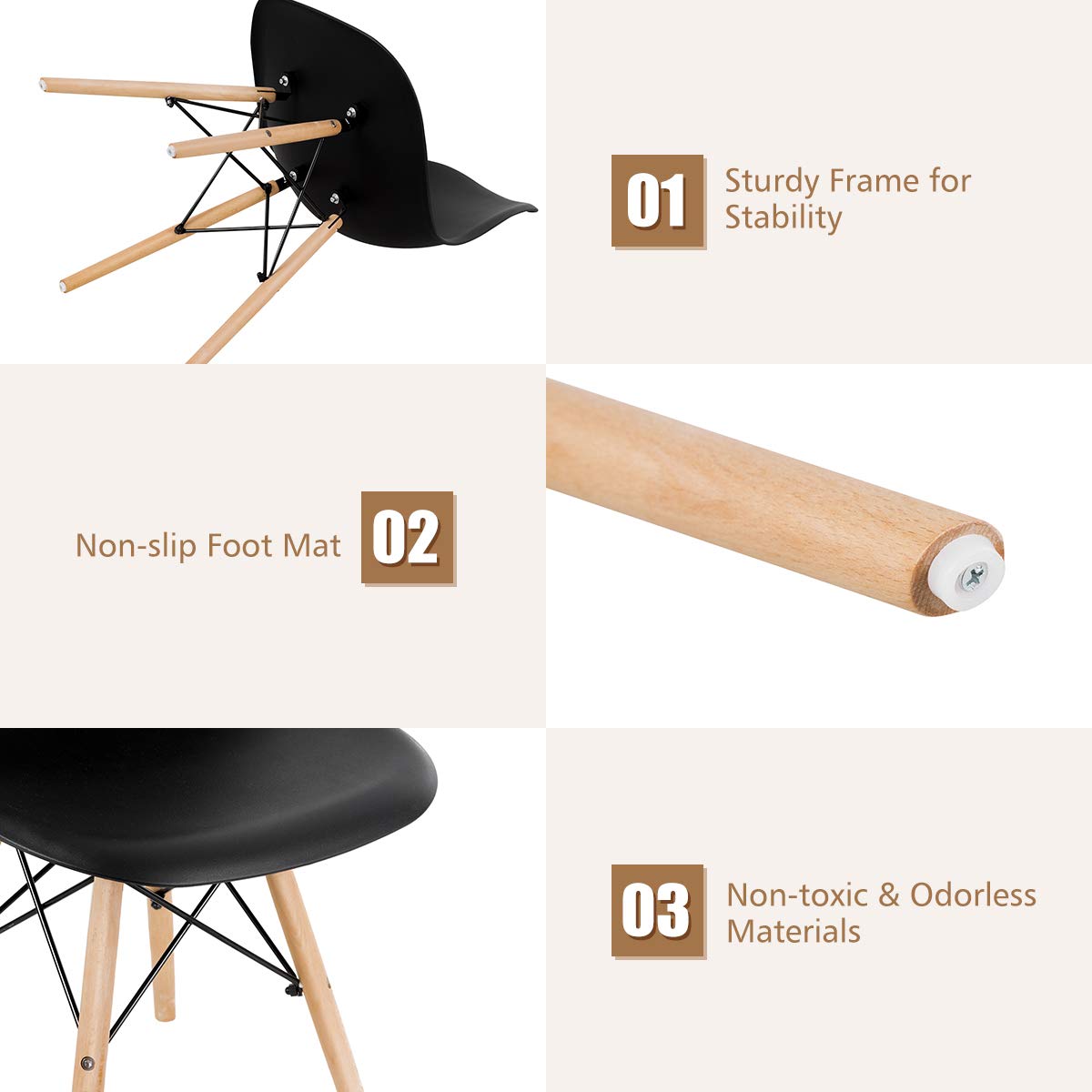 KOMFOTT Pre Assembled Mid Century Modern Dining Chairs Set of 4 with Wood Legs, Shell Lounge Plastic Chairs