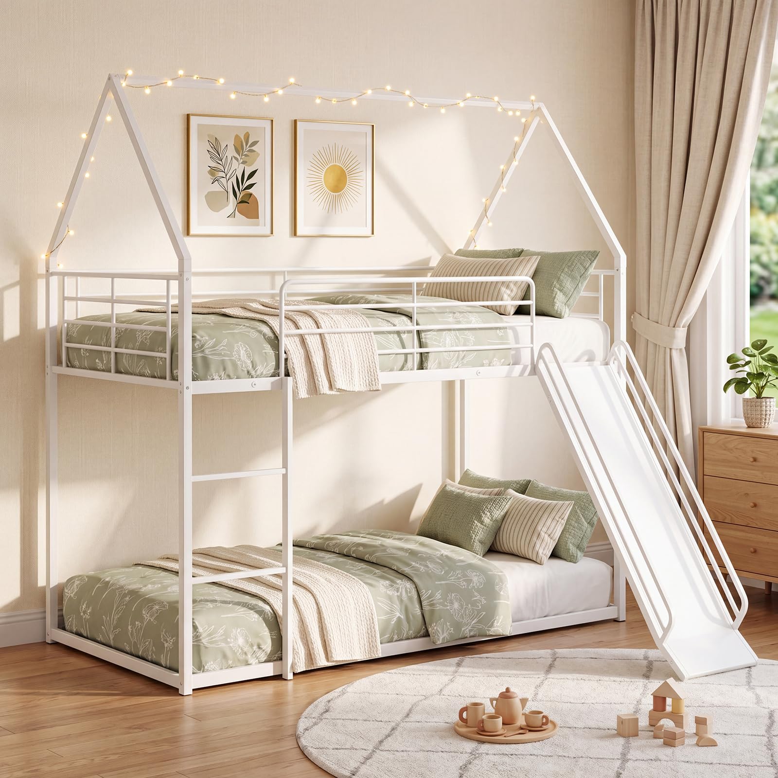KOMFOTT Bunk Bed Twin Over Twin with Reversible Slide and Ladder