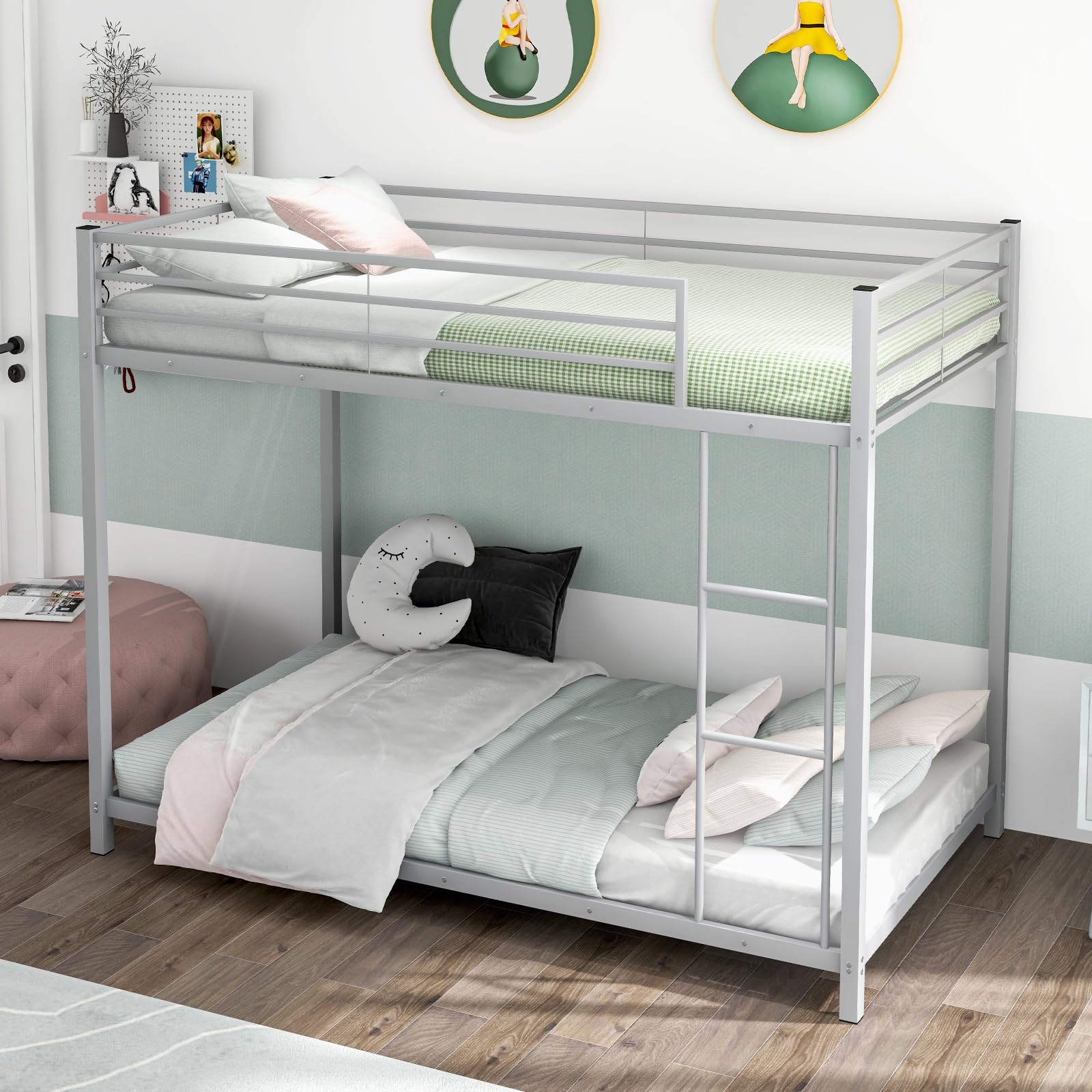 KOMFOTT Metal Low Bunk Bed Twin Over Twin