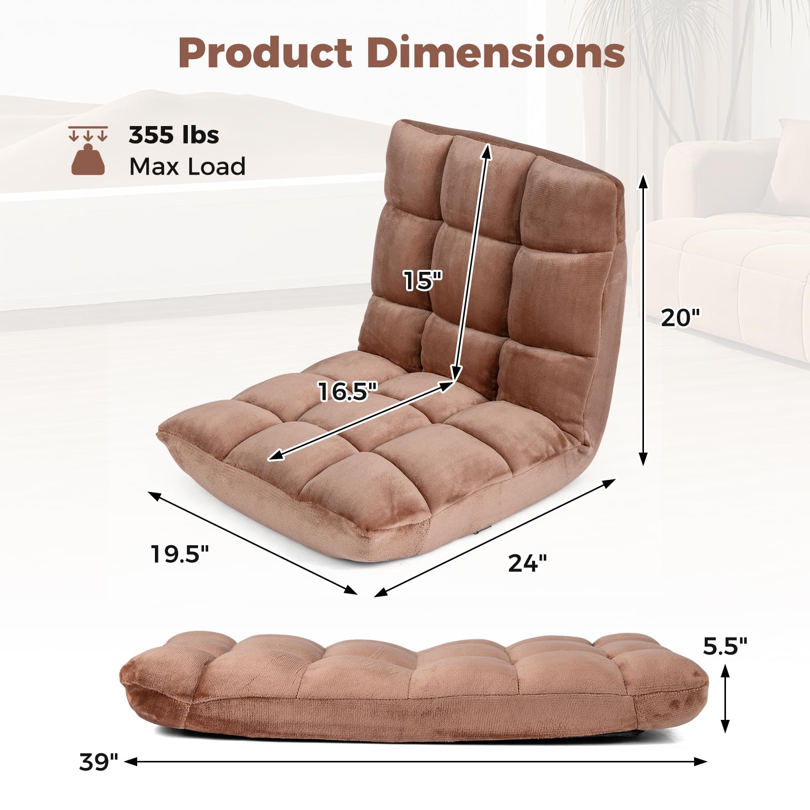 KOMFOTT Floor Chair with Back Support, Foldling Gaming Sofa Chair with Comfy Cushion
