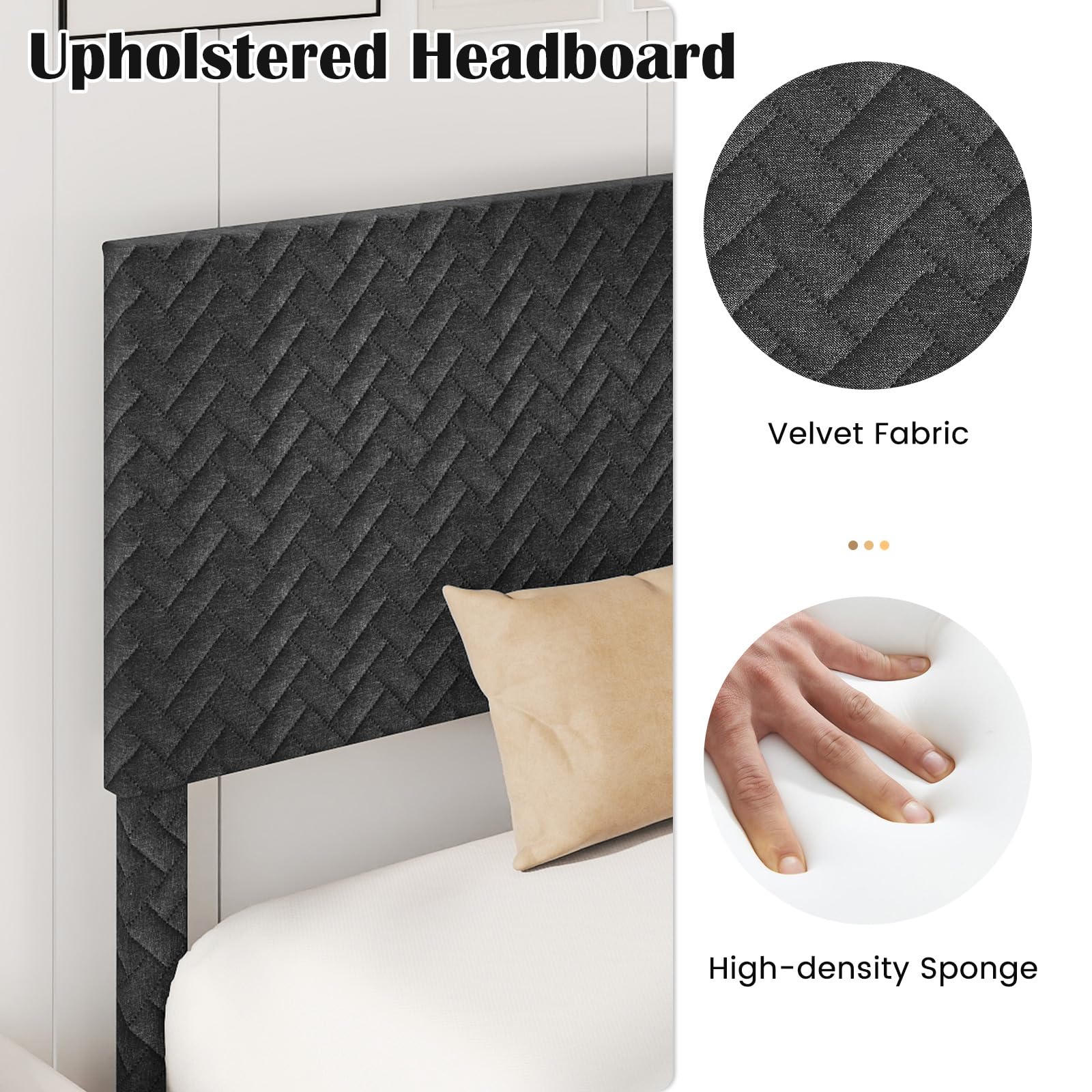 KOMFOTT Bed Frame with Height Adjustable Linen Headboard