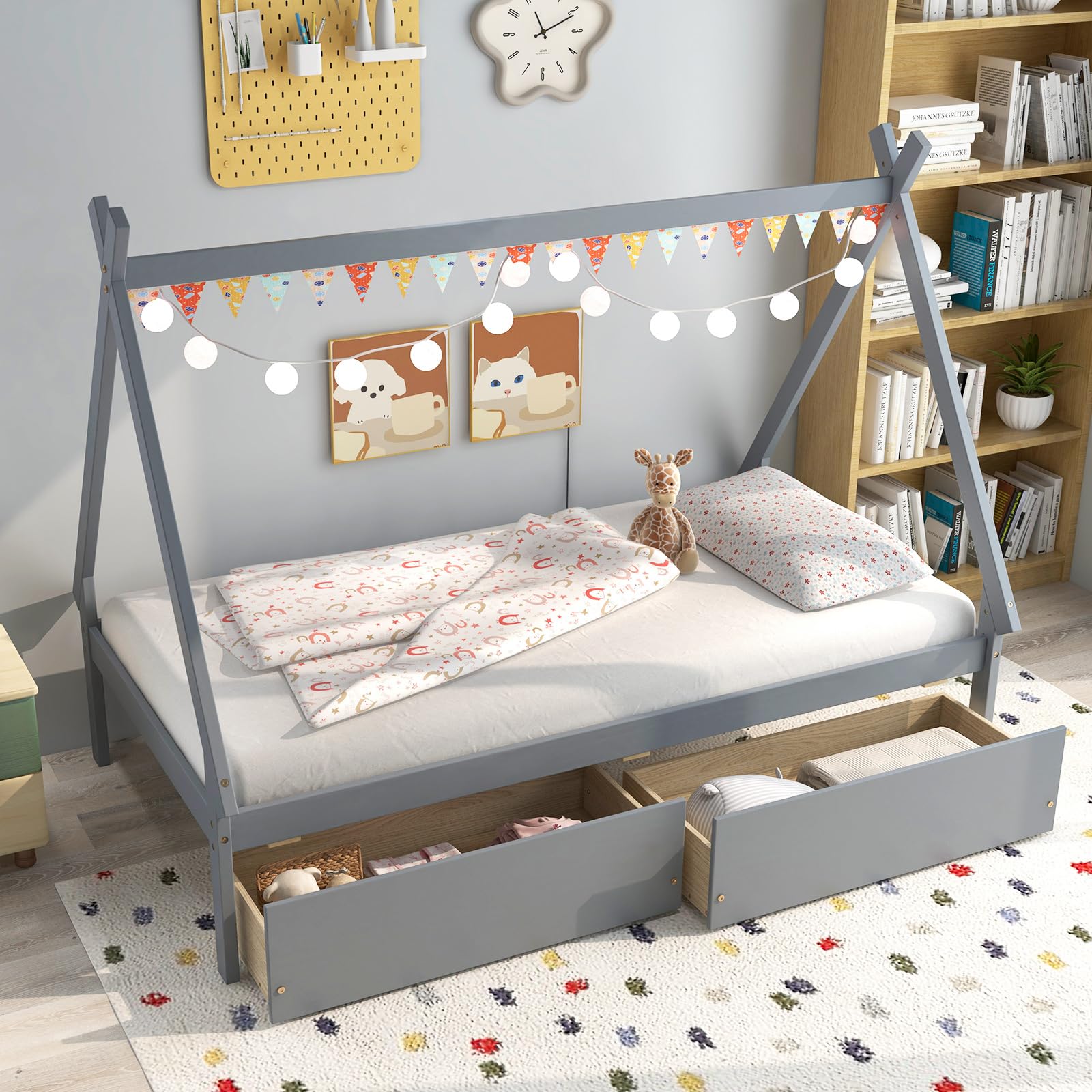KOMFOTT Twin Size House Bed with 2 Storage Drawers