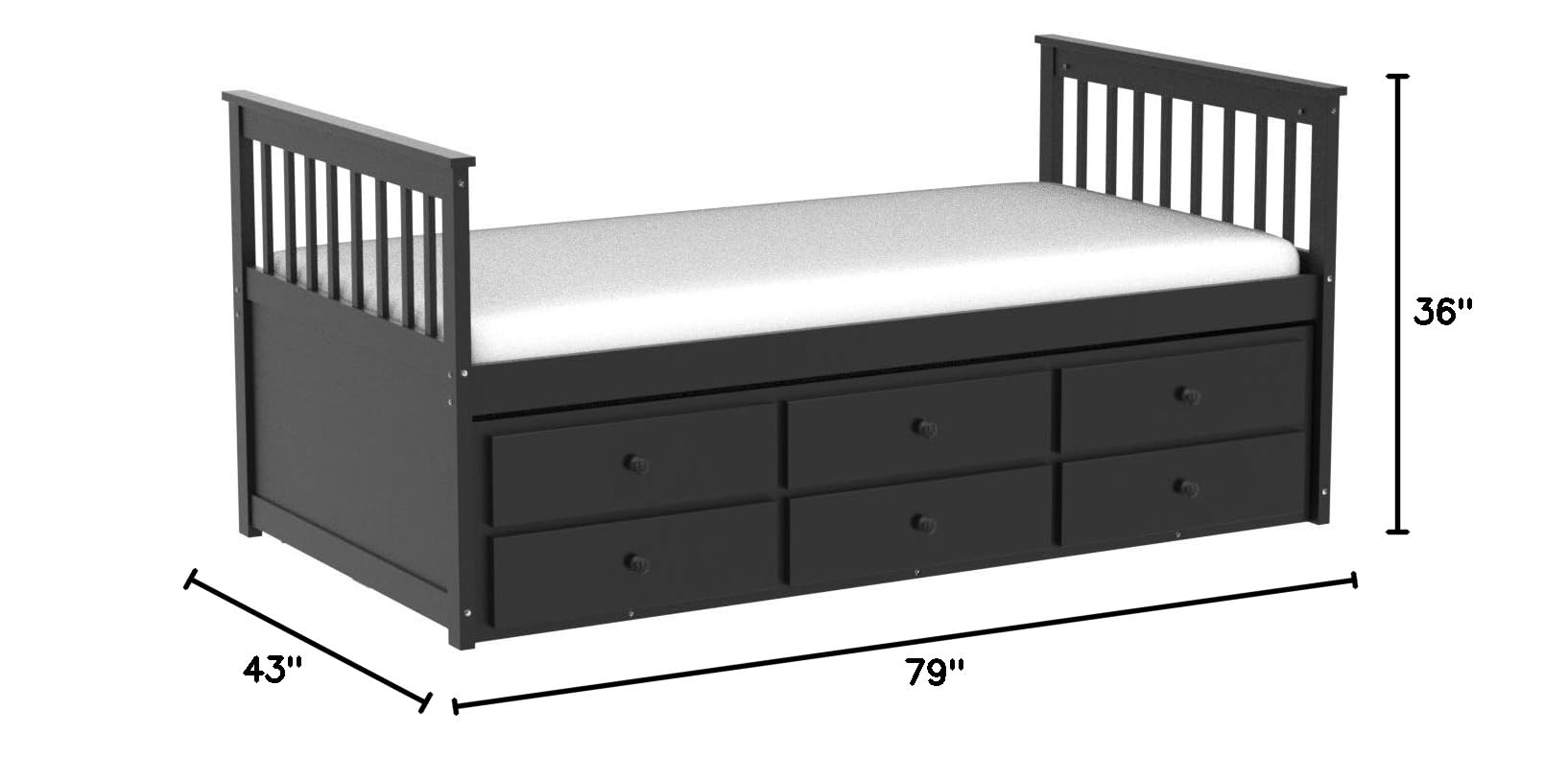KOMFOTT Twin Captain’s Bed with Trundle Bed, Wood Storage Daybed with 3 Storage Drawers