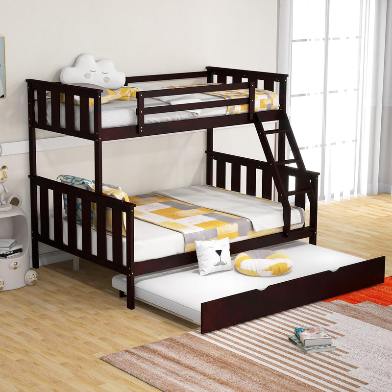 KOMFOTT Wood Twin Over Full Bunk Bed with Trundle