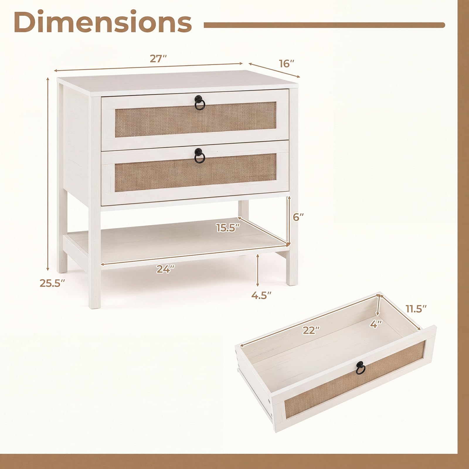 KOMFOTT Rattan Nightstand Bedside Table with 2 Drawers(1/2)