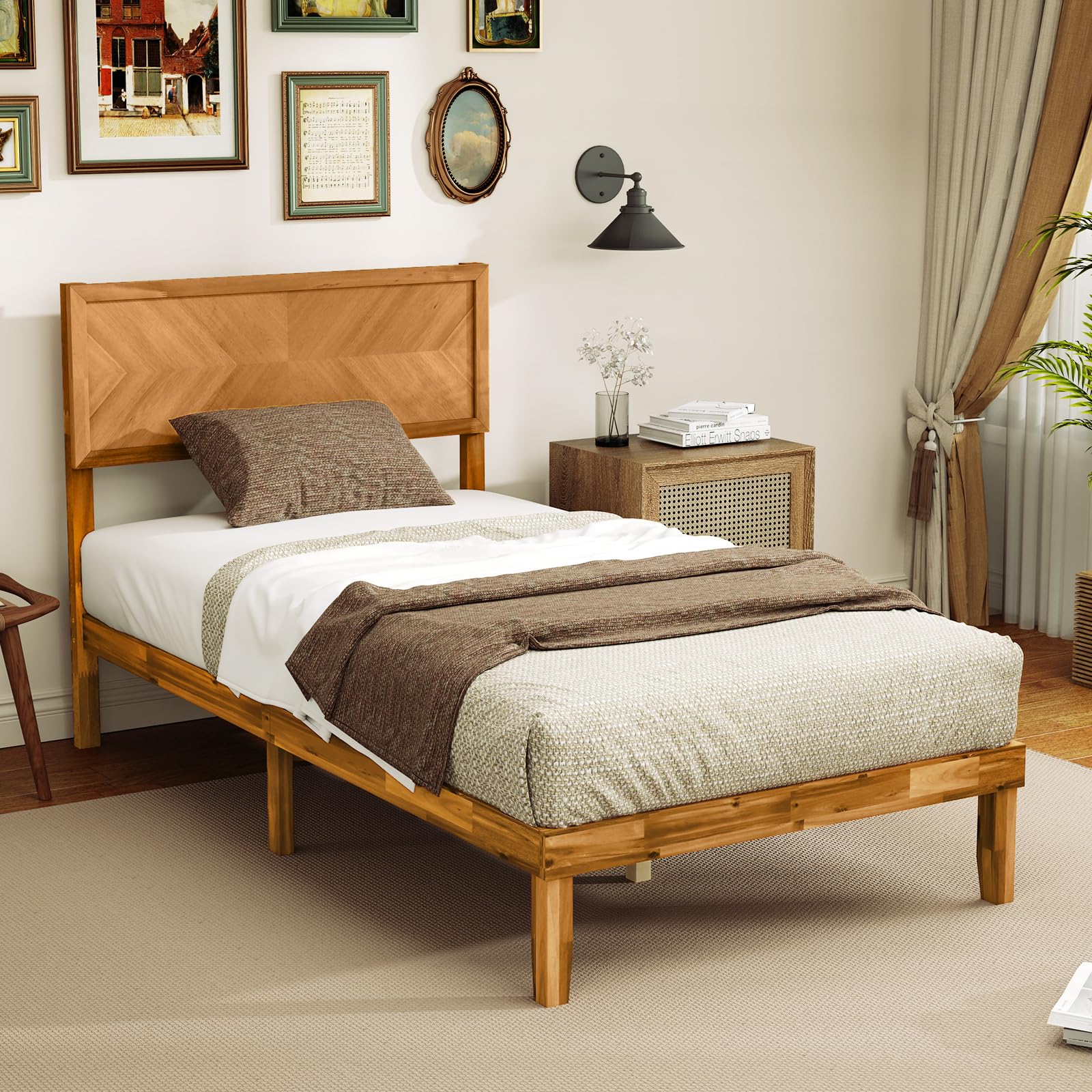 KOMFOTT Scandinavian Wood Bed Frame with Headboard