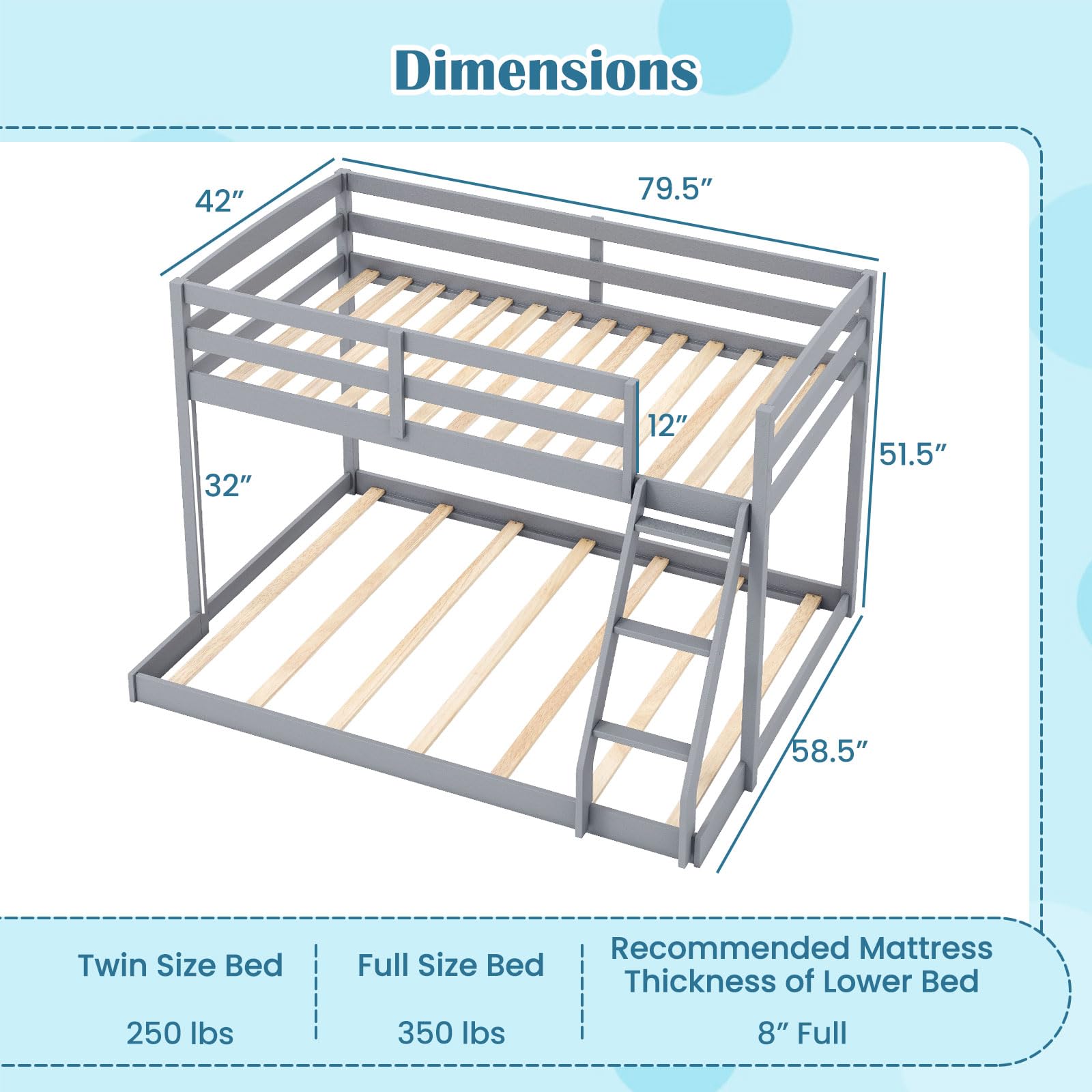 KOMFOTT Low Bunk Bed Twin Over Full