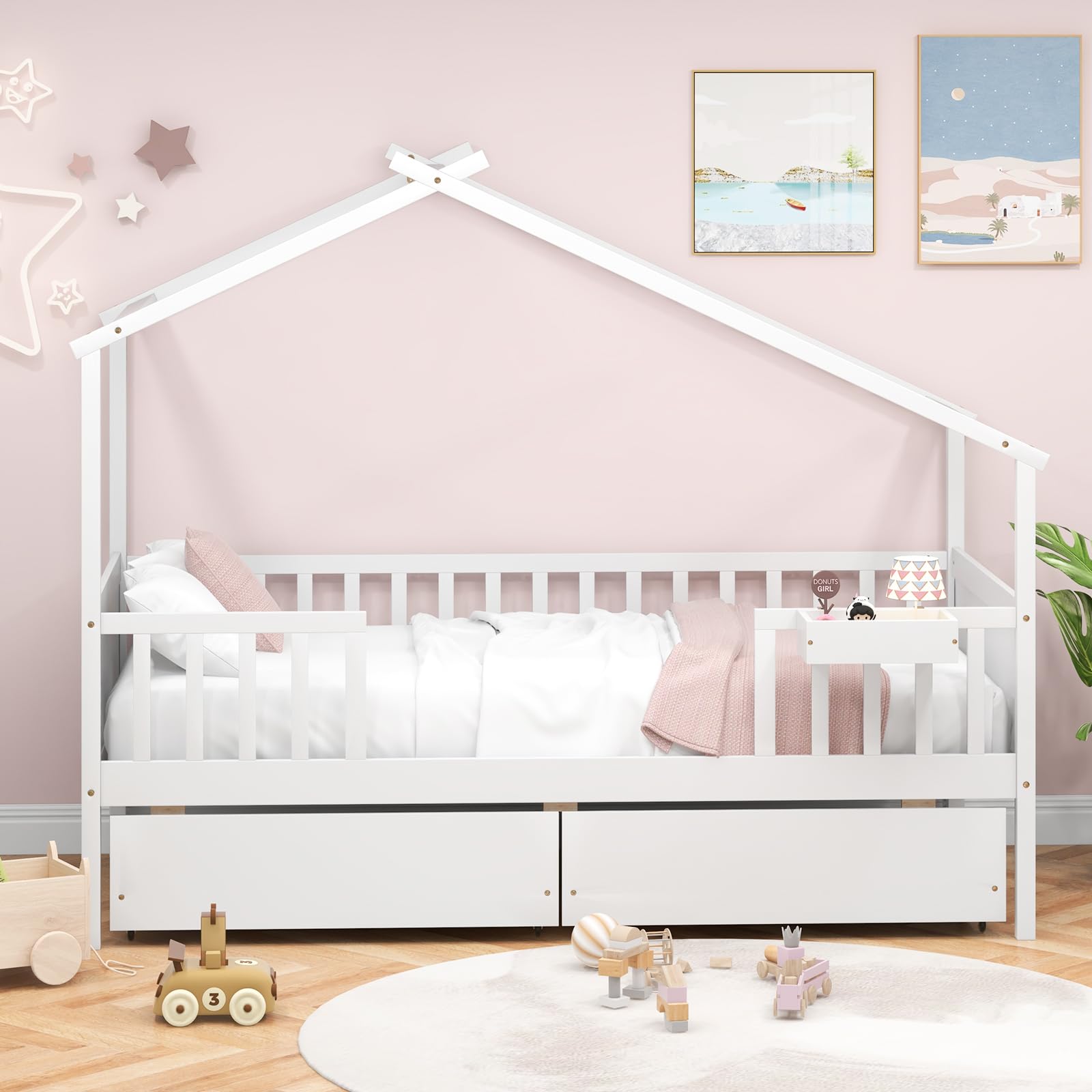 KOMFOTT Twin House Bed with 2 Storage Drawers
