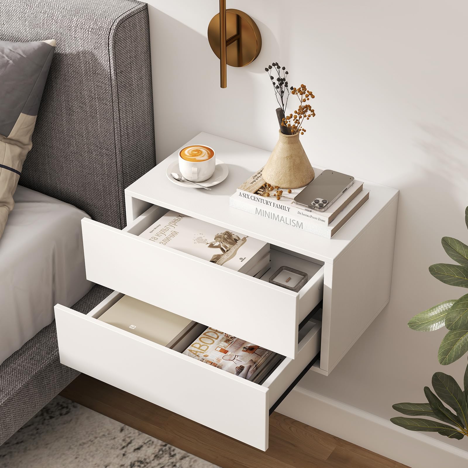 KOMFOTT Floating Nightstand Wall Mounted Night Stand(16.5" x 12" x 11.5",1/2)