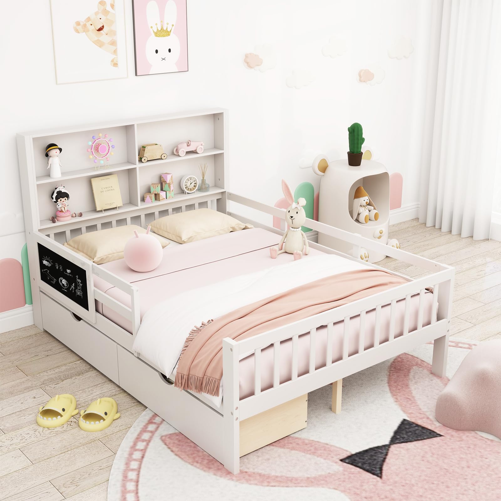 KOMFOTT Bed with Rails & 2 Storage Drawers