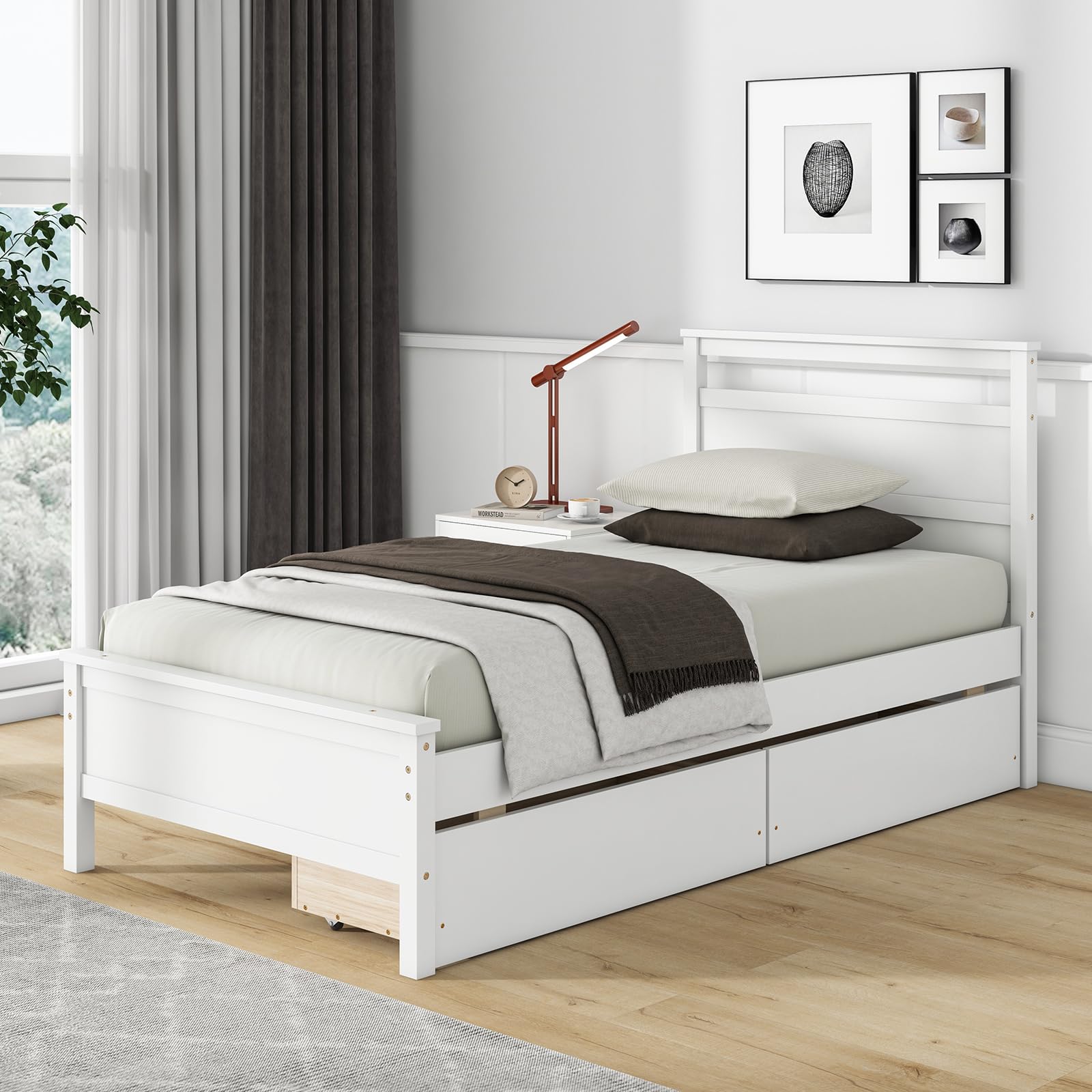 KOMFOTT Twin Bed Frame with 2 Storage Drawers