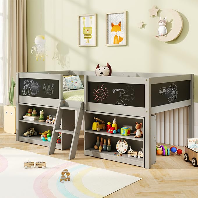 KOMFOTT Twin Size Low Loft Bed Kids Loft Bed Frame