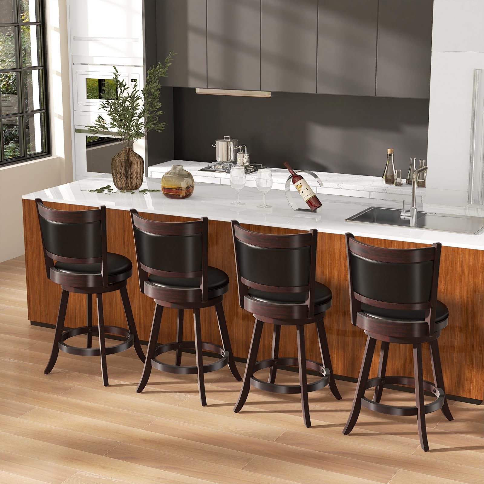 KOMFOTT Bar Stools Set of 2/4 360 Degree Swivel, Accent Wooden Swivel Seat Counter Height Bar Stool