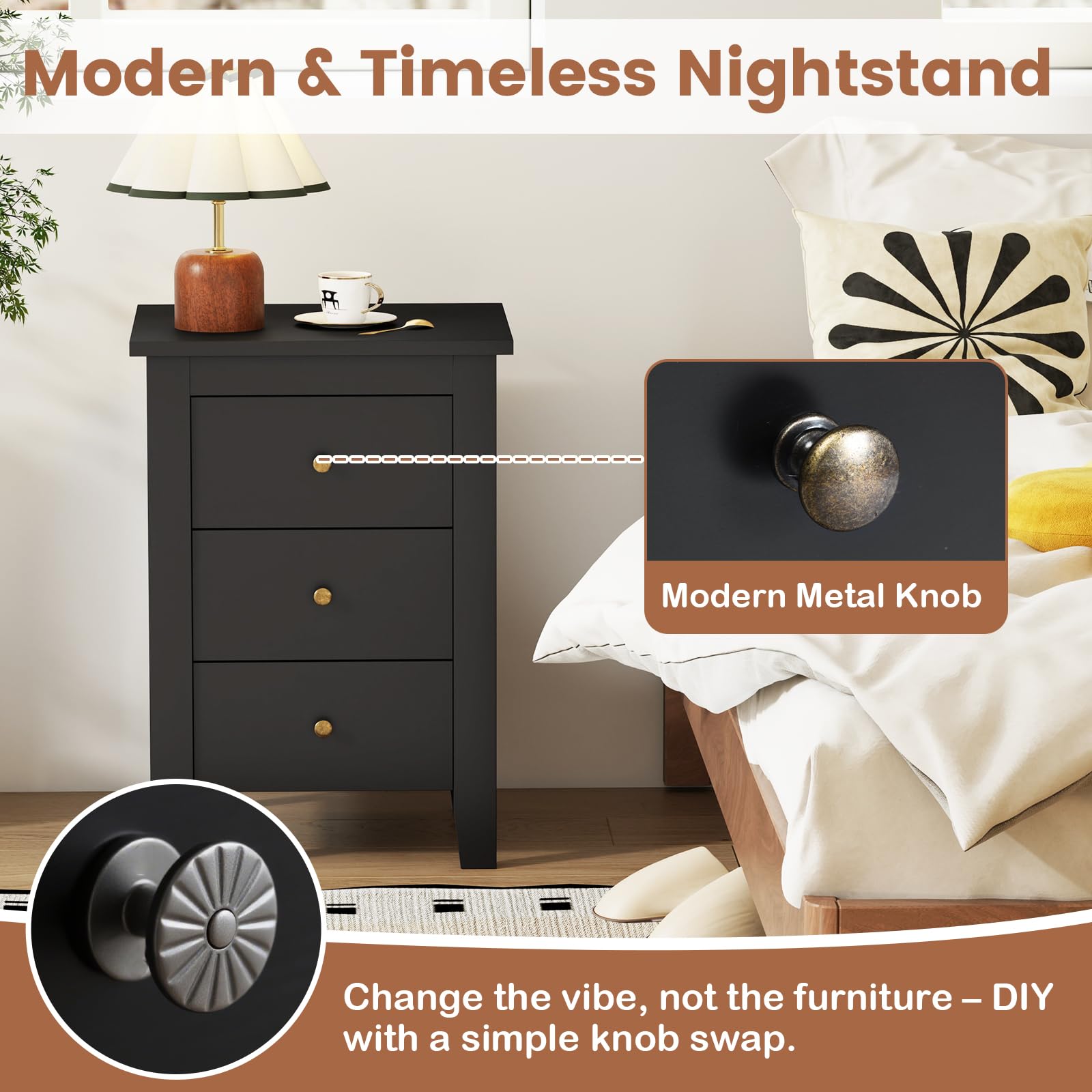 KOMFOTT 3 Drawers Nightstand Set of 1/2（18" x 14.5" x 26"）