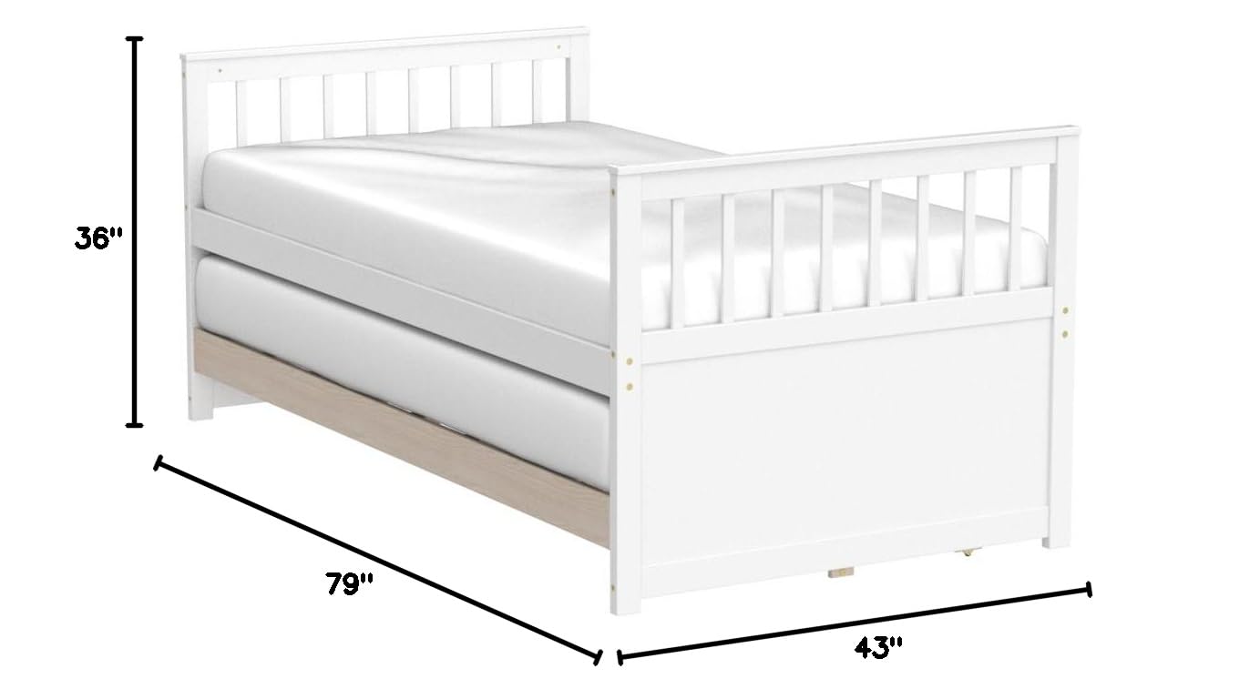 KOMFOTT Twin Captain’s Bed with Trundle Bed, Wood Storage Daybed with 3 Storage Drawers