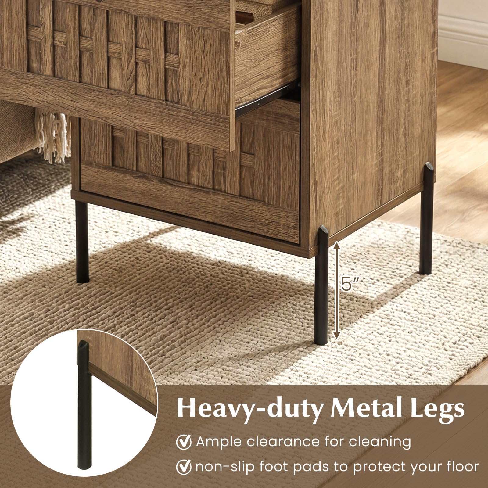 KOMFOTT Wooden Nightstand with 2 Drawers