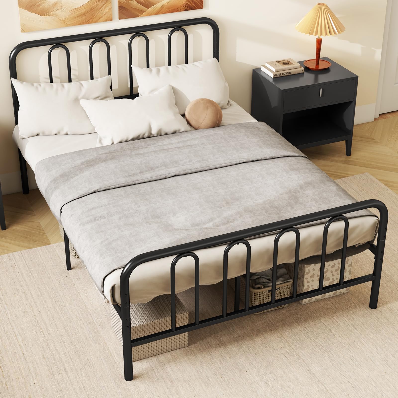 KOMFOTT Metal Platform Bed Frame with Headboard & Footboard