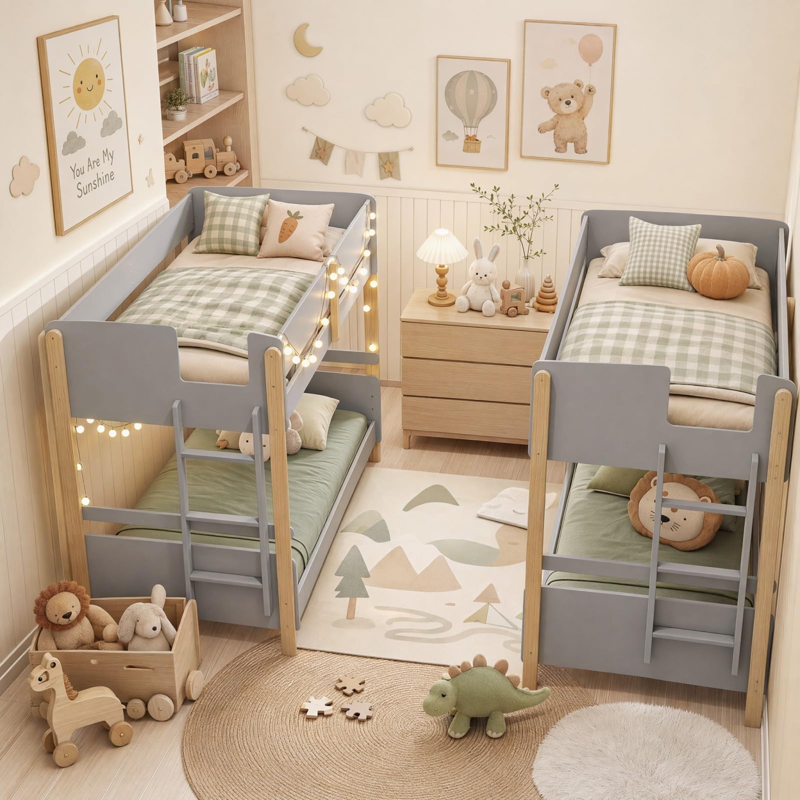 KOMFOTT Bunk Bed Twin Over Twin, Converts into 2 Twin Beds(Side Ladder)