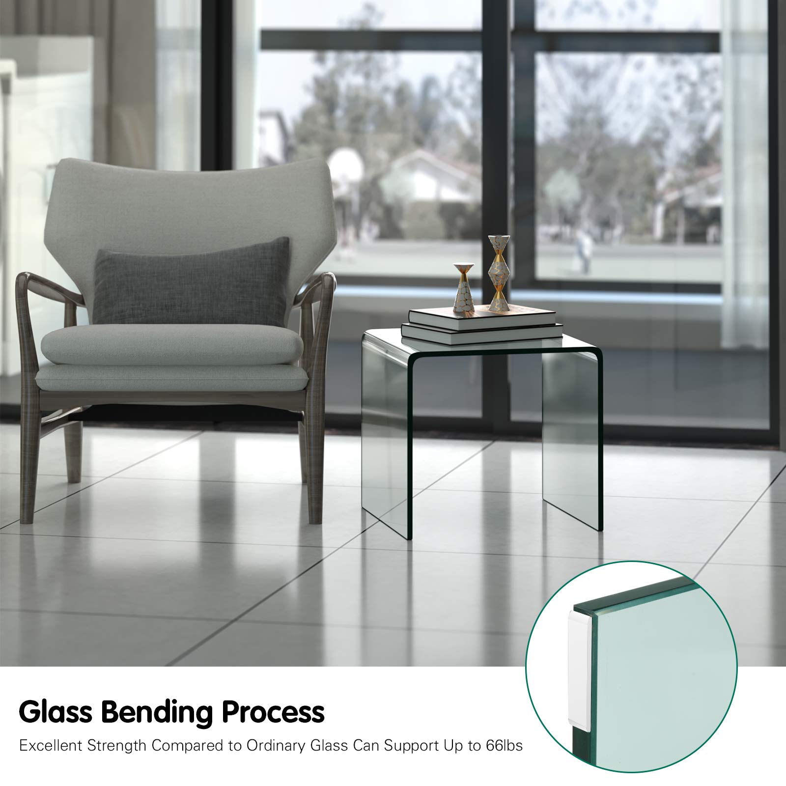 KOMFOTT Transparent Glass End Tables Compact Sofa Bed Side Table