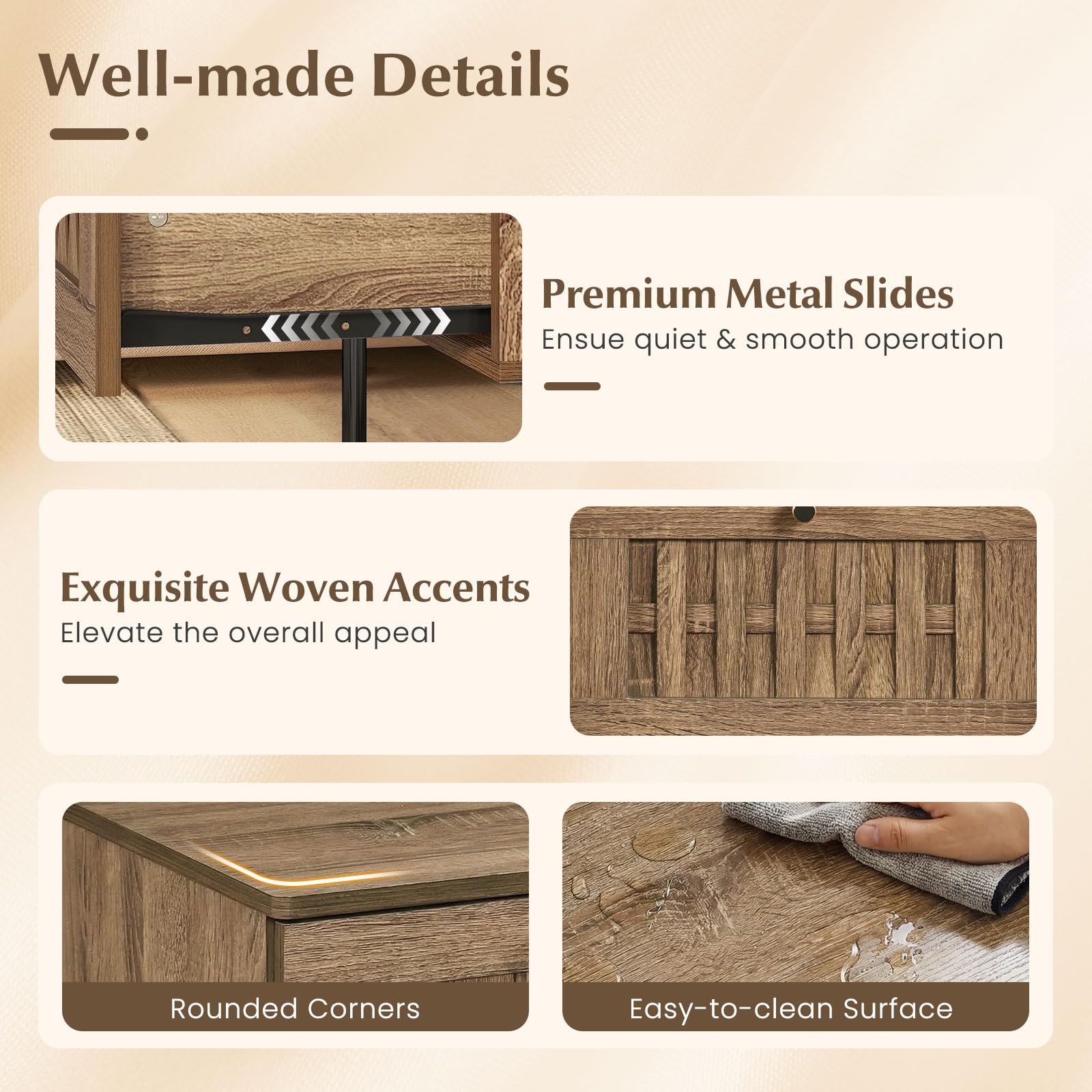 KOMFOTT Wooden Nightstand with 2 Drawers