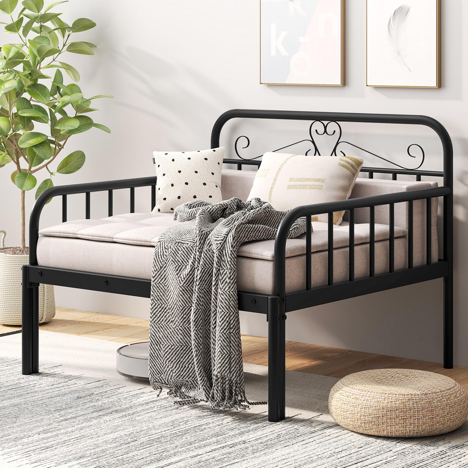 KOMFOTT Twin Size Metal Daybed Heavy Duty Slats Support Sofa Bed